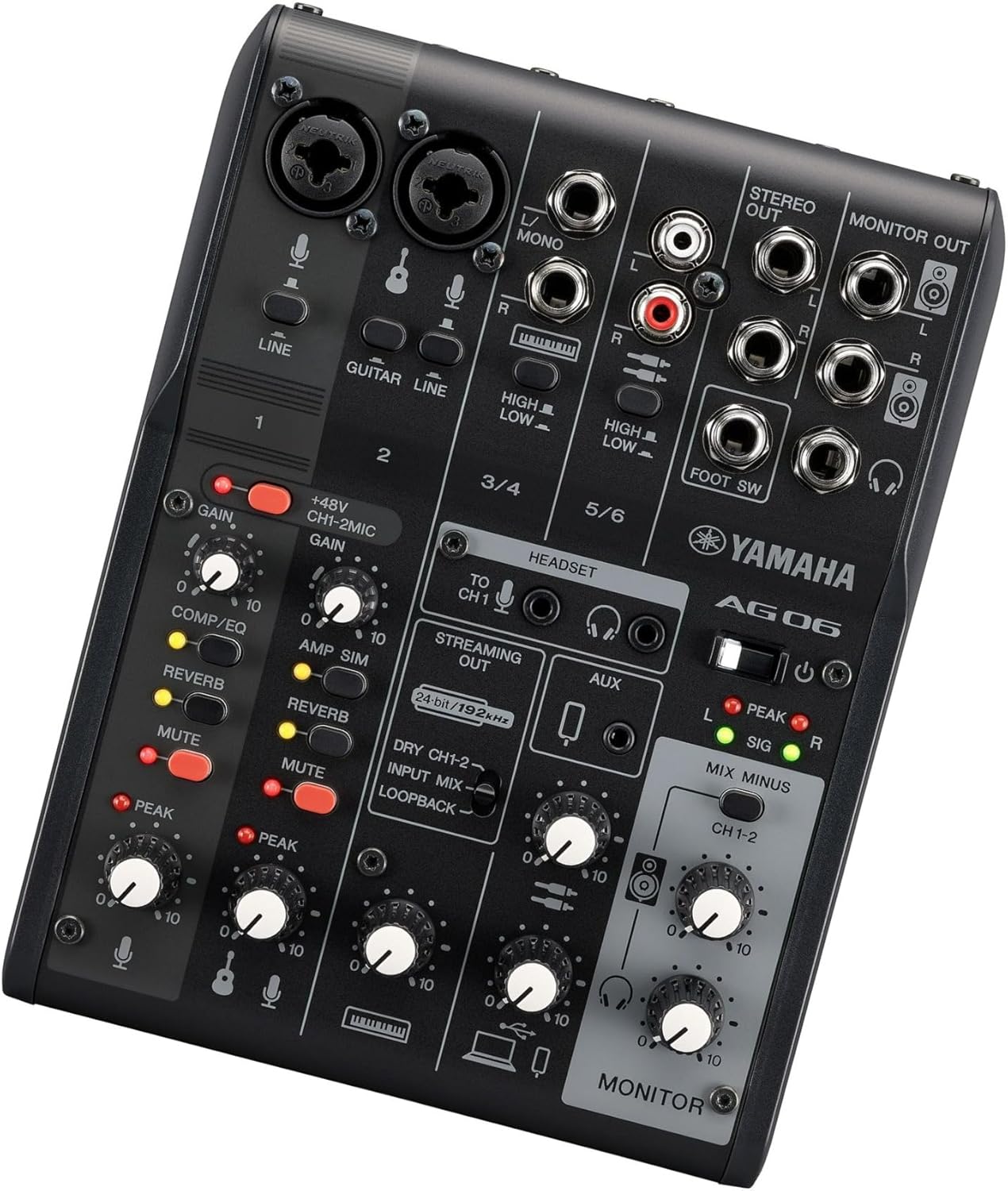 Yamaha AG06MK2 Black 6-Channel Live Streaming Loopback Mixer/USB Interface with Steinberg Software Suite