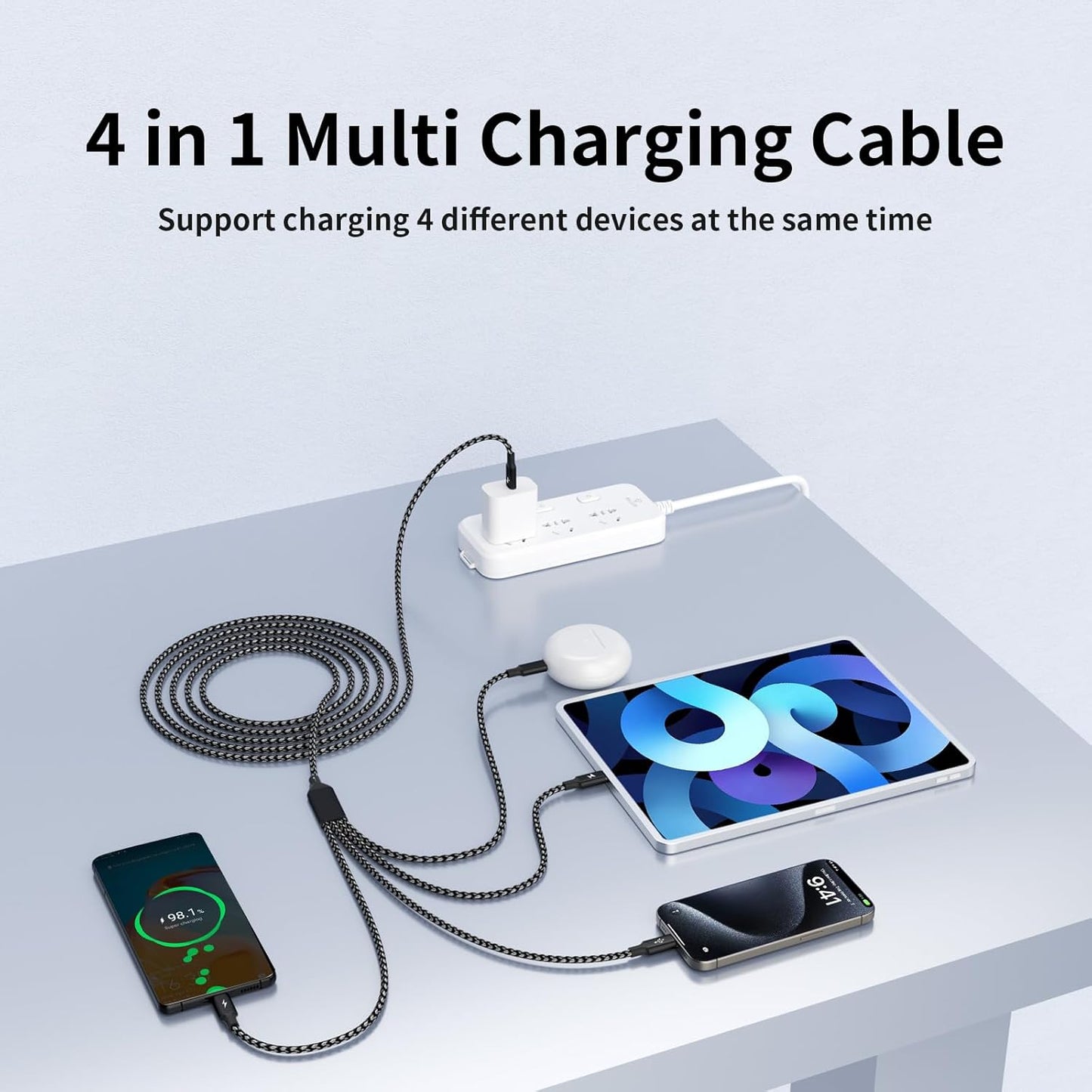 USB C Splitter Multi Charging Cable, Dual Type C Charger Cord,4 in 1 Multiple Nylon Braided Cable with 4 Type-C Connectors Compatible with iPhone 15 Pro Max/Samsung Galaxy/Tablets/Google-1Pack 5FT.