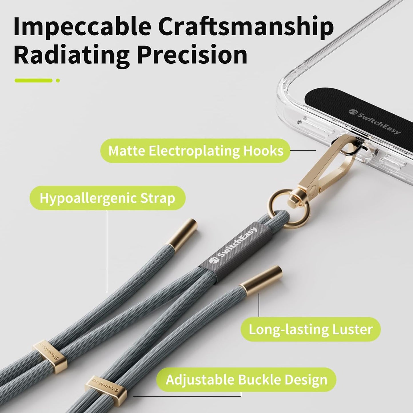 SwitchEasy 6mm Adjustable Crossbody Phone Strap Compatible with Most Phones, Anti-Theft & Ant-Drop, Hands Free for Phone Lanyard Crossbody with Strap Card Phone Tether Tab-EasyStrap (Noctilucent Blue)