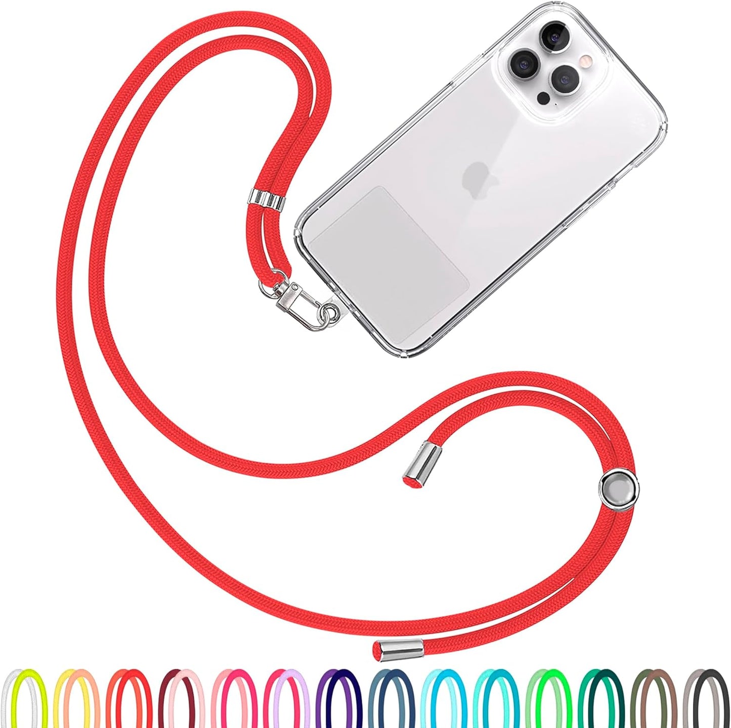 Cell Phone Lanyard [Red] - Comfortable Universal Smartphone Lanyard - Easy to Use Neck Phone Holder [Clear Patch] - Adjustable Length Phone Strap Crossbody - Fits All Mobile Phones