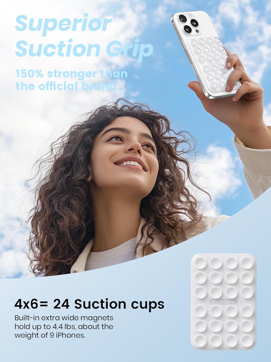 Klearlook 2Pack Magnetic Suction Phone Mount for MagSafe Case, Sticky Phone Grip Holder for iPhone, Removable Hands-Free Selfie/Video for TikTok Influencers, Women Girl Teen Gift, Transparent & White