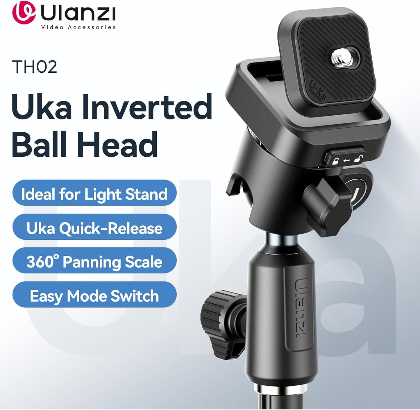 ULANZI TH02 Uka Inverted Ball Head Quick Release Metal Ball Head Camera Mount Uka 360° Rotating with Quick Release Plate, 2.5kg/5.5lb Load for Tripod, Monopod, DSLR, Camera