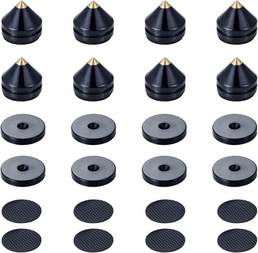 Speaker Spikes Floor Protectors 8pcs, Light Weight Shockproof Speaker Isolation Stand Feet for HiFi Amplifier, Subwoofer, DAC Recorder, Turntable, Cone Base Pad with Adhesive, Black