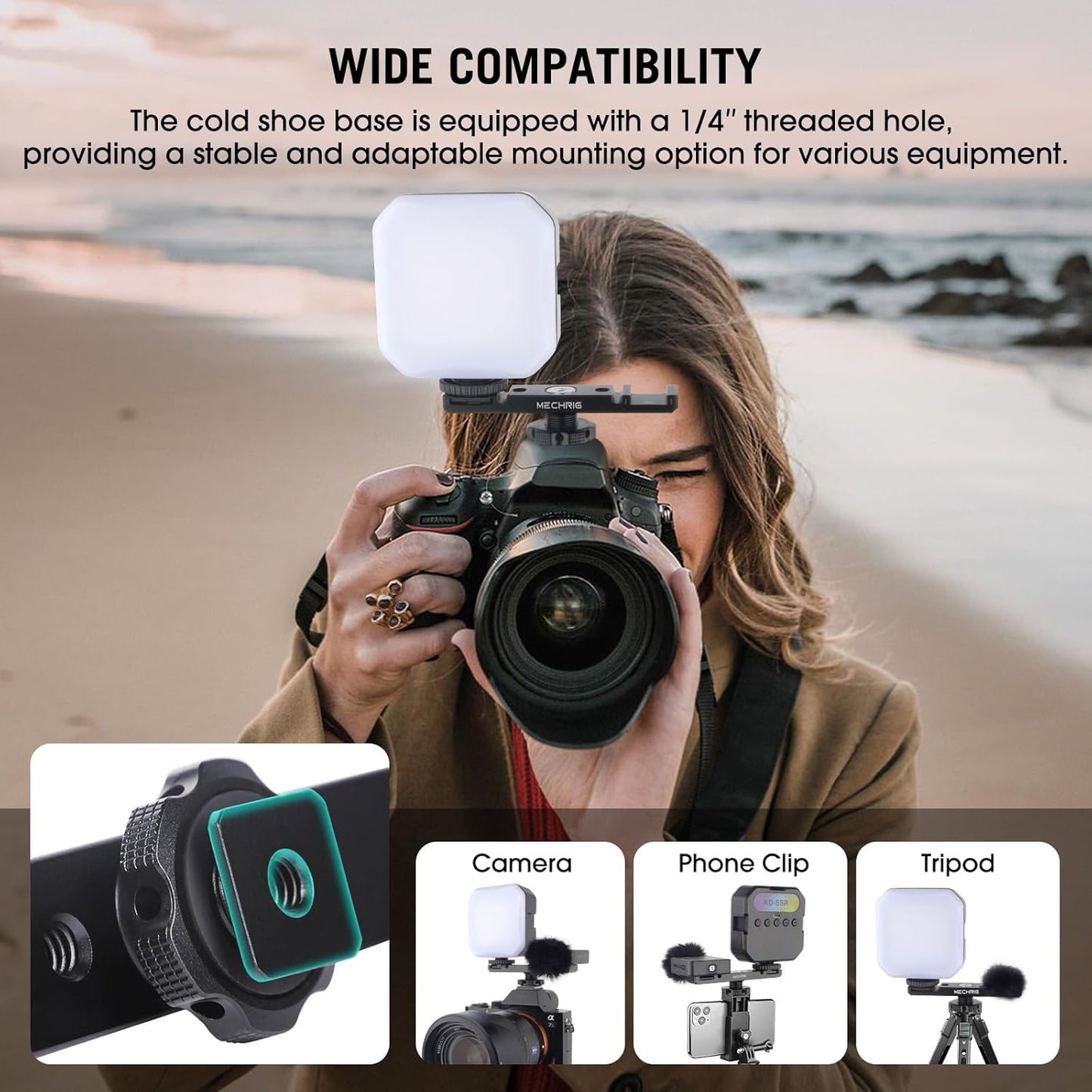 Dual Cold Shoe Extension Bar Mount, Aluminum Dual Hot Shoe Mount Bracket with 1/4" Thread & Cable Slot, Cold Shoe Bracket for DSLR Camera LED Video Light Microphone Monitor (62034)