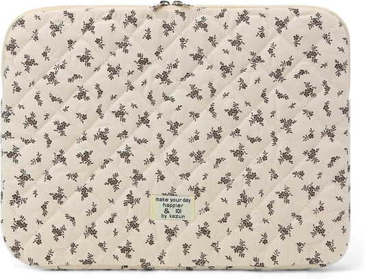 Puffy Laptop Sleeve 13-15.6 Inch Cute Quilted Laptop Protective Case Padded Floral Computer Sleeve for MacBook (A-Black, 11 Inch)
