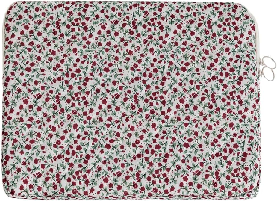 Puffy Laptop Sleeve 13-15.6 Inch Cute Quilted Laptop Protective Case Padded Floral Computer Sleeve for MacBook (B-red, 15 Inch)