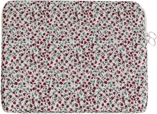 Puffy Laptop Sleeve 13-15.6 Inch Cute Quilted Laptop Protective Case Padded Floral Computer Sleeve for MacBook (B-red, 15 Inch)