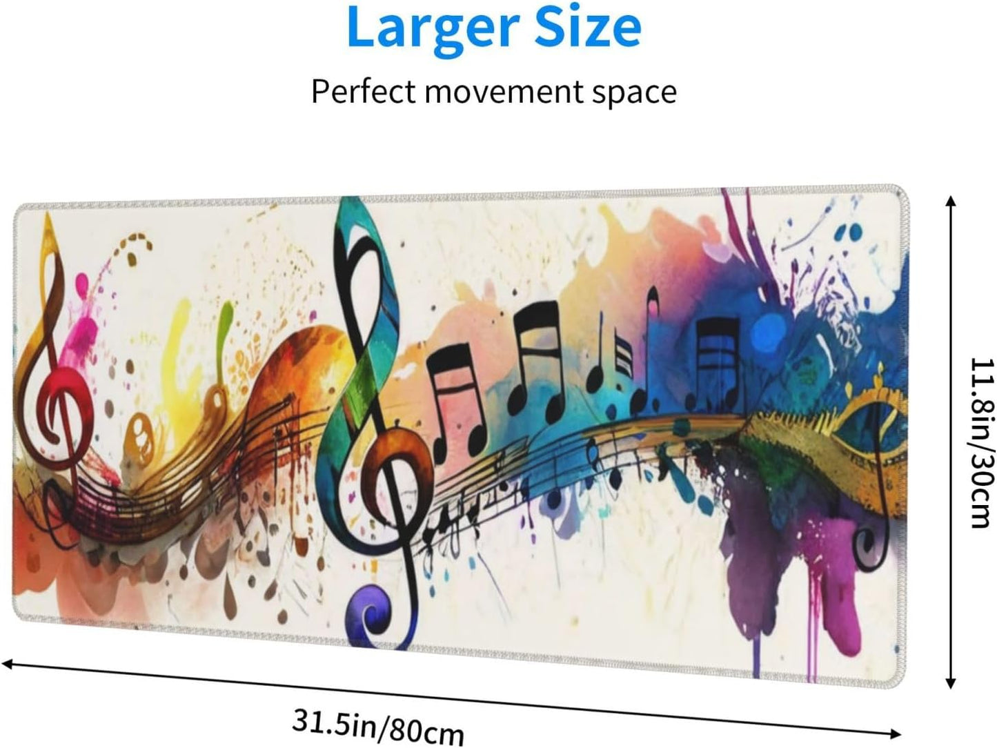 Gaming Mouse Pad, Large Non-Slip Rubber Base Mousepad, Keyboard Mouse Mat, Desk Pad with Stitched Edges, 31.5x11.8inch, Music Note