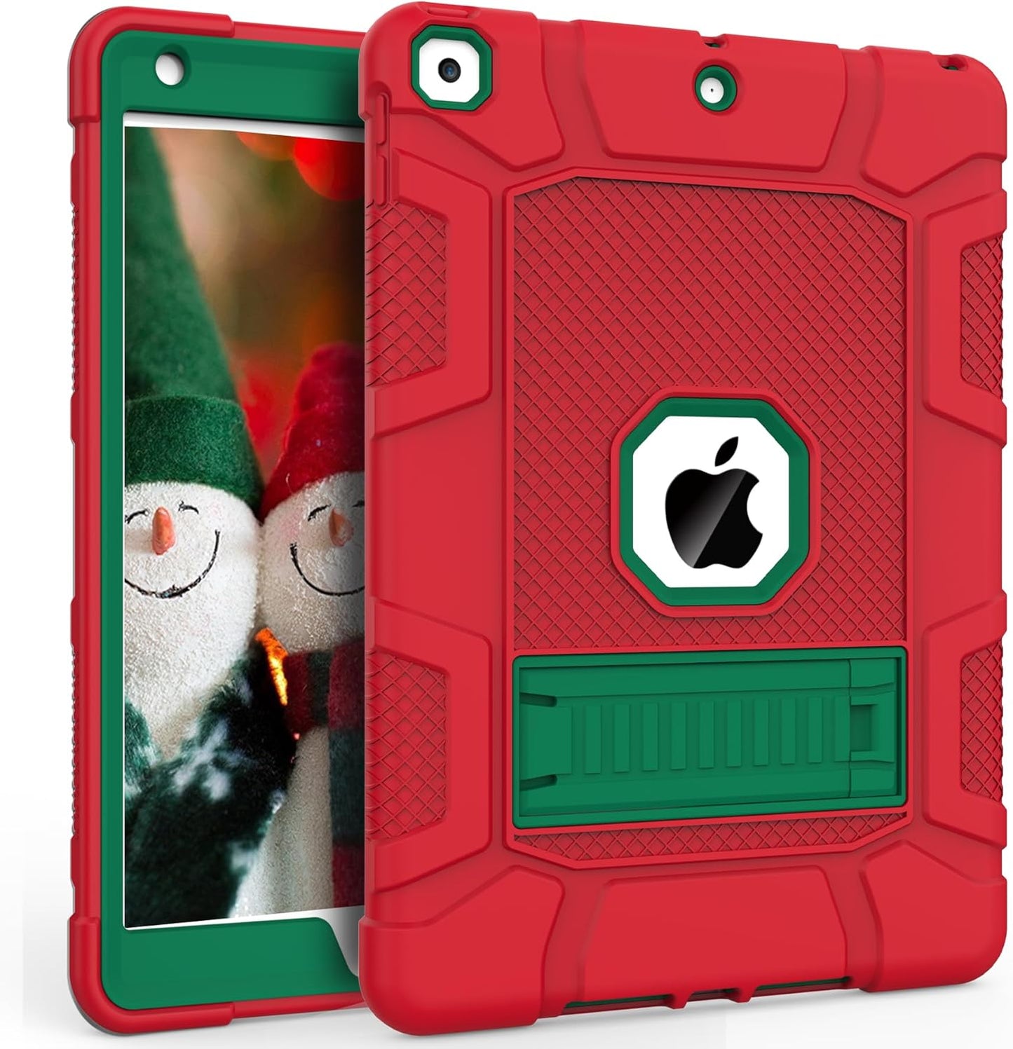 Rantice iPad 9th/8th/7th Generation Hybrid Shockproof Rugged Drop Protection Cover with Kickstand for iPad 10.2'' (Red+DarkGreen)