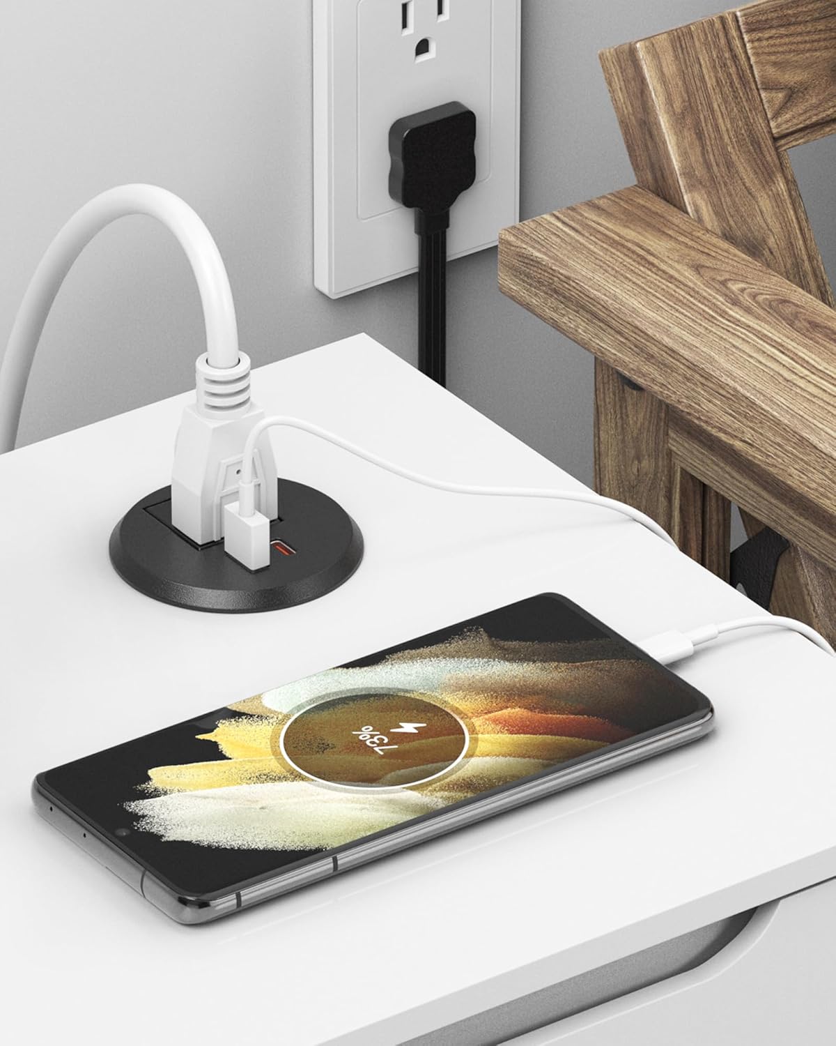 Desktop Power Grommet 2 inch Hole,PD 30W USB C Fast Charging Station,Ultra Thin Flat Plug Power Strip,Recessed Outlet,Slim Outlet Extender for Office,Table Outlets for Home,Office,6ft Cable