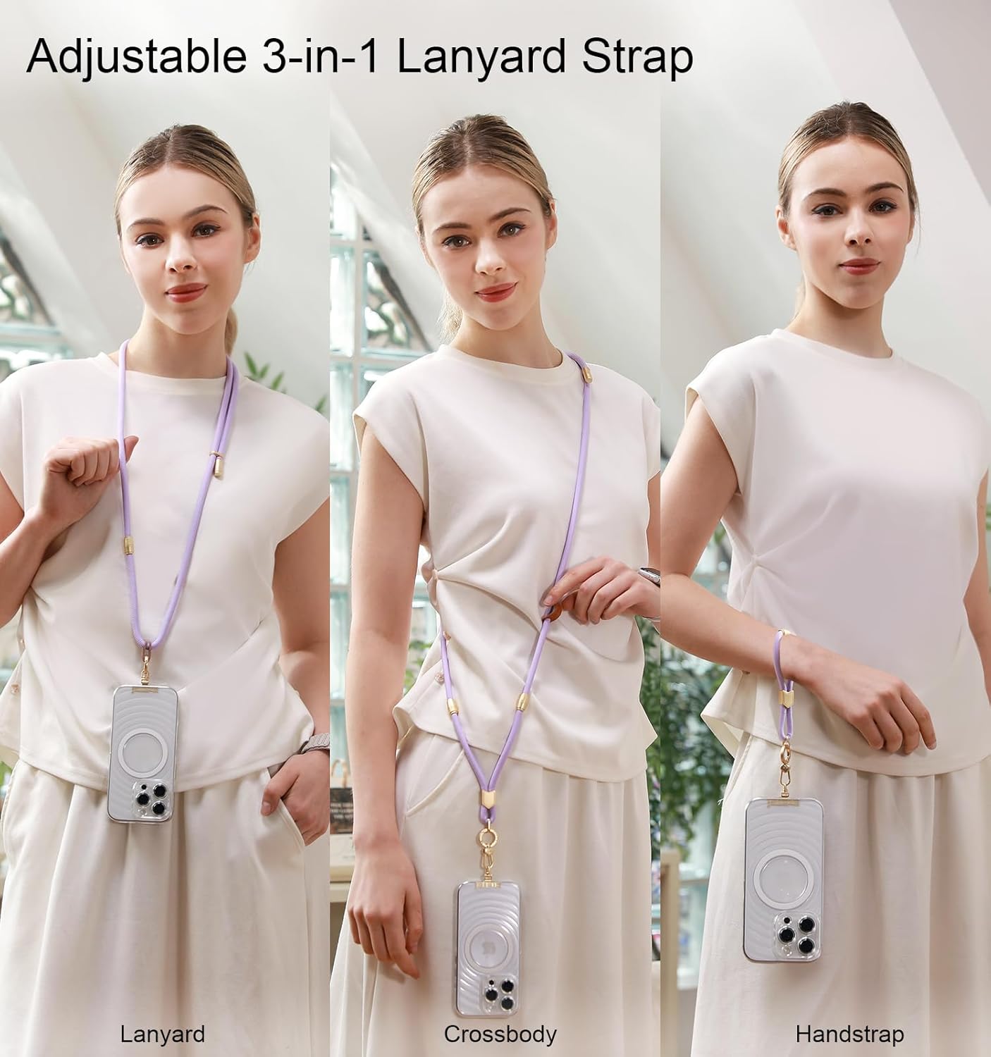 memumi 3 in 1 Universal Adjustable Phone Lanyard, Crossbody Neck Wrist Strap for All Smartphones, Anti-Theft Secure Lanyard