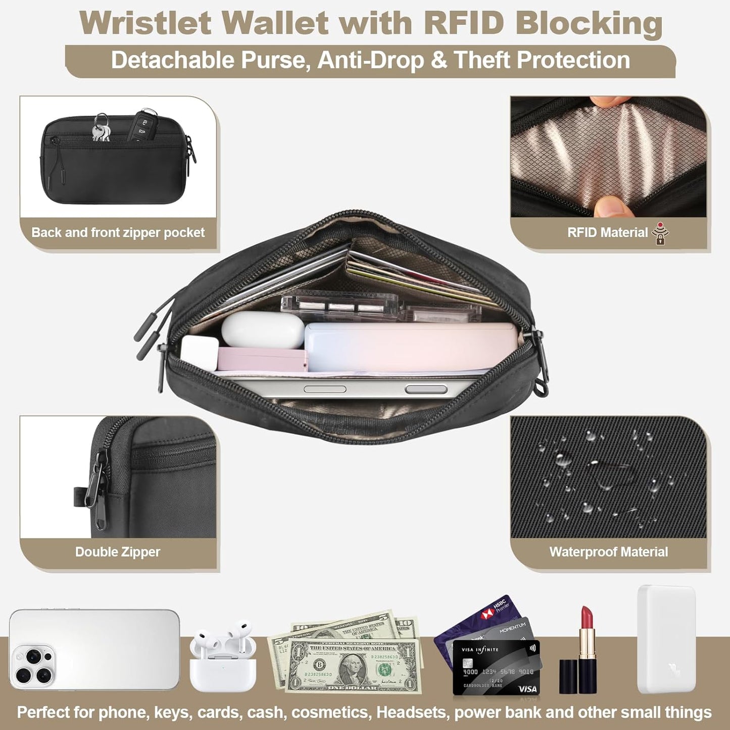Phone Strap Crossbody, Clip and Go Strap for Phone with Wallet Crossbody, Adjustable Phone Lanyard Belt Strap with Detachable RFID Wristlet Wallet (XL)