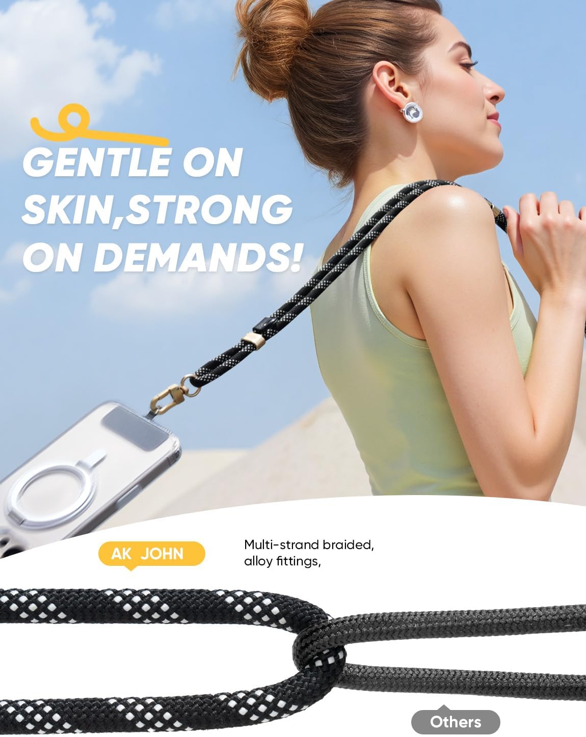 Phone Crossbody Lanyard with 2 Phone Tabs, Adjustable Anti-Theft Phone Lanyard for Most Phones, Durable Metal Buckle