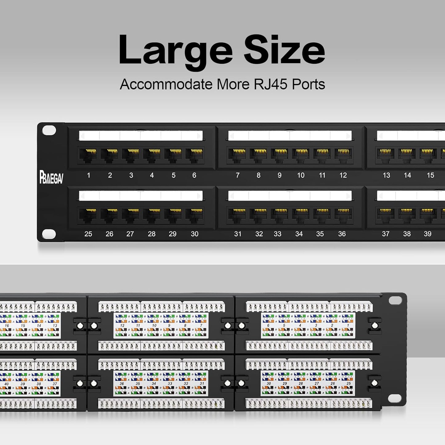 Patch Panel 48 Port Cat6【EC Listed】 2U Network Patch Panel Rackmount Punch Down19 inch RJ45 for 10 Gigabit Network,110 or Krone Impact Tools Compatible Without Cable Management(Cat6)