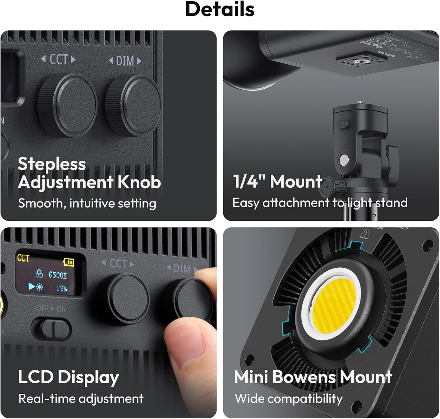 ULANZI 100W RGB Portable LED Video Light w DC Power Adapter, 111Wh Build-in Battery Metal Mini Adjustable Color Temperature COB Continuous Output Lighting Handheld Spotlight 2700K-6500K for Video