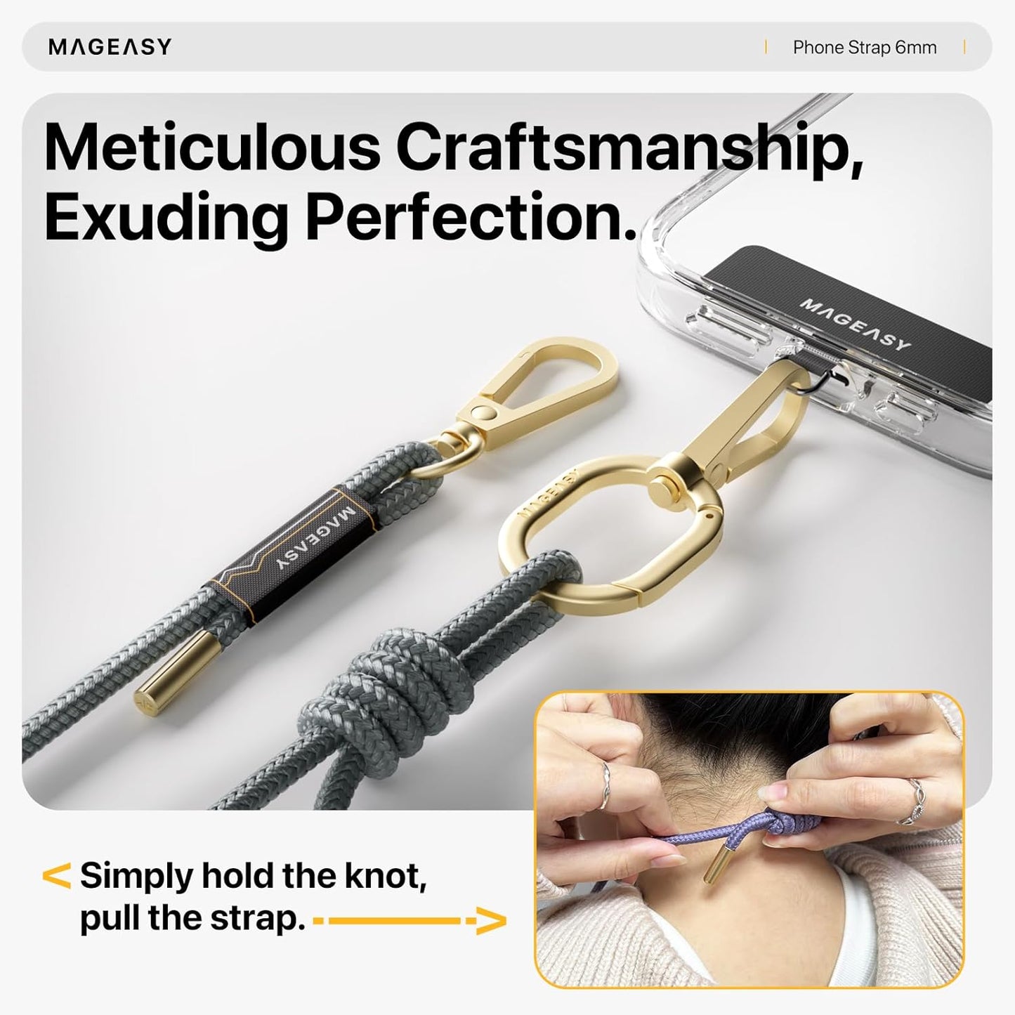 MAGEASY Universal Cell Phone Lanyard - Anti-Theft Rope Crossbody Phone Strap for iPhone 16 Pro Max & Most Smartphones, for Men & Women | 6mm Misty Blue