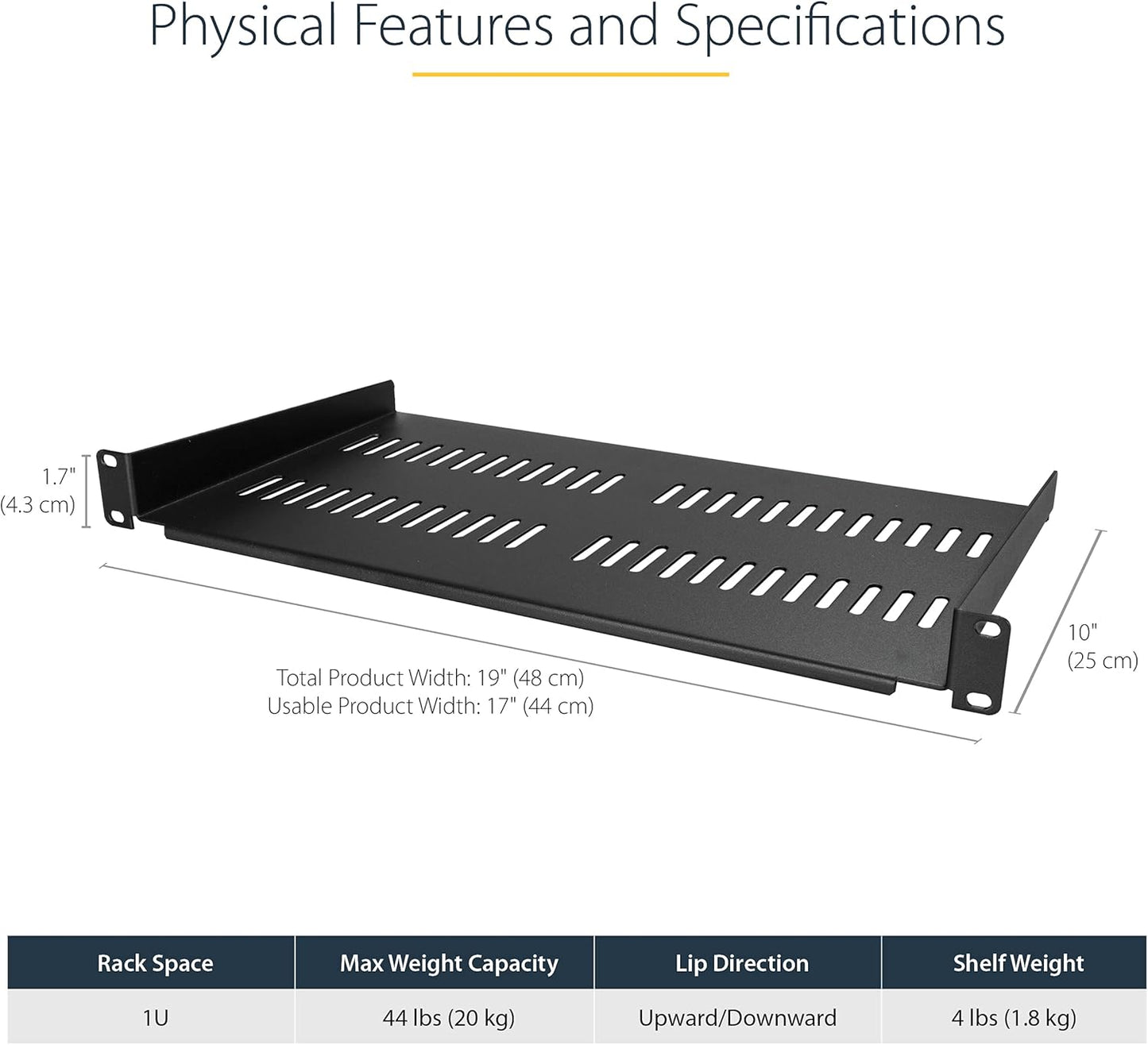 StarTech.com 4U Wall Mount Network Rack & 1U Server Rack Shelf & 8 Outlet Horizontal 1U Rack Mount PDU Power Strip
