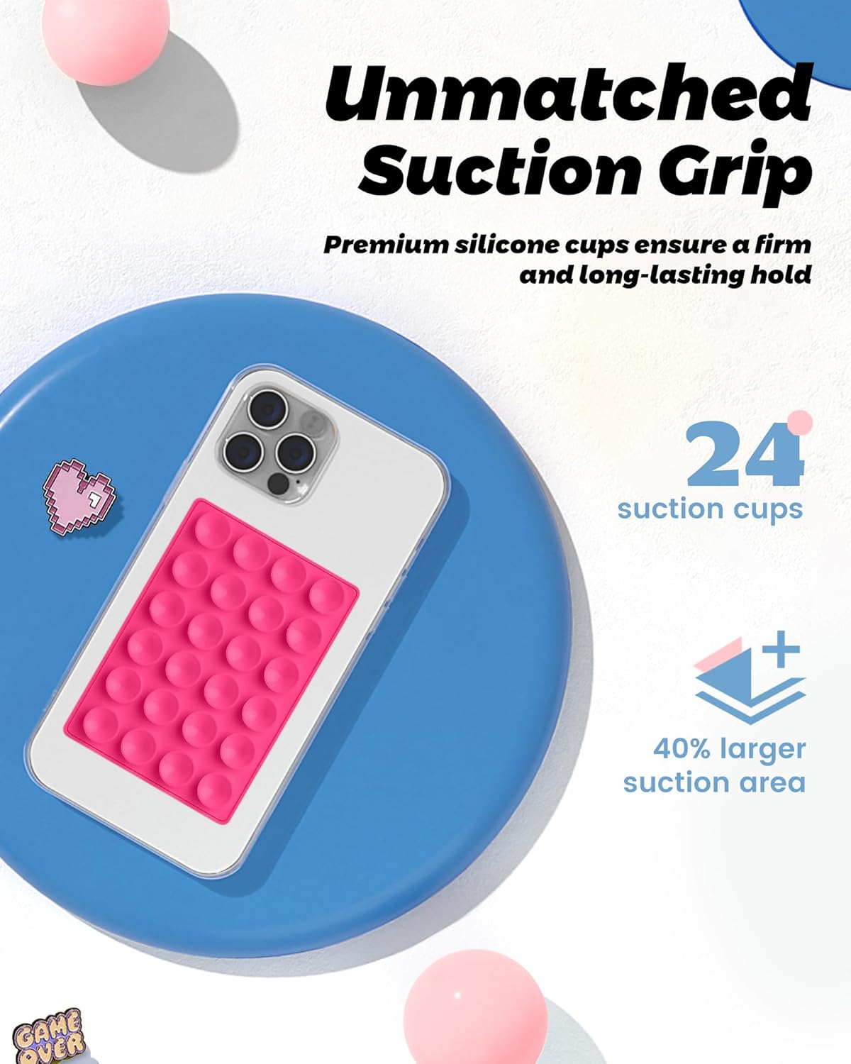 amBand Magnetic Suction Phone Mount for MagSafe Case, Silicone Sticky Grip Secure Holder for iPhone, Hands-Free Taking Photo/Recording Video/Live Streaming for Instagram Influencer/Creator, Hot Pink