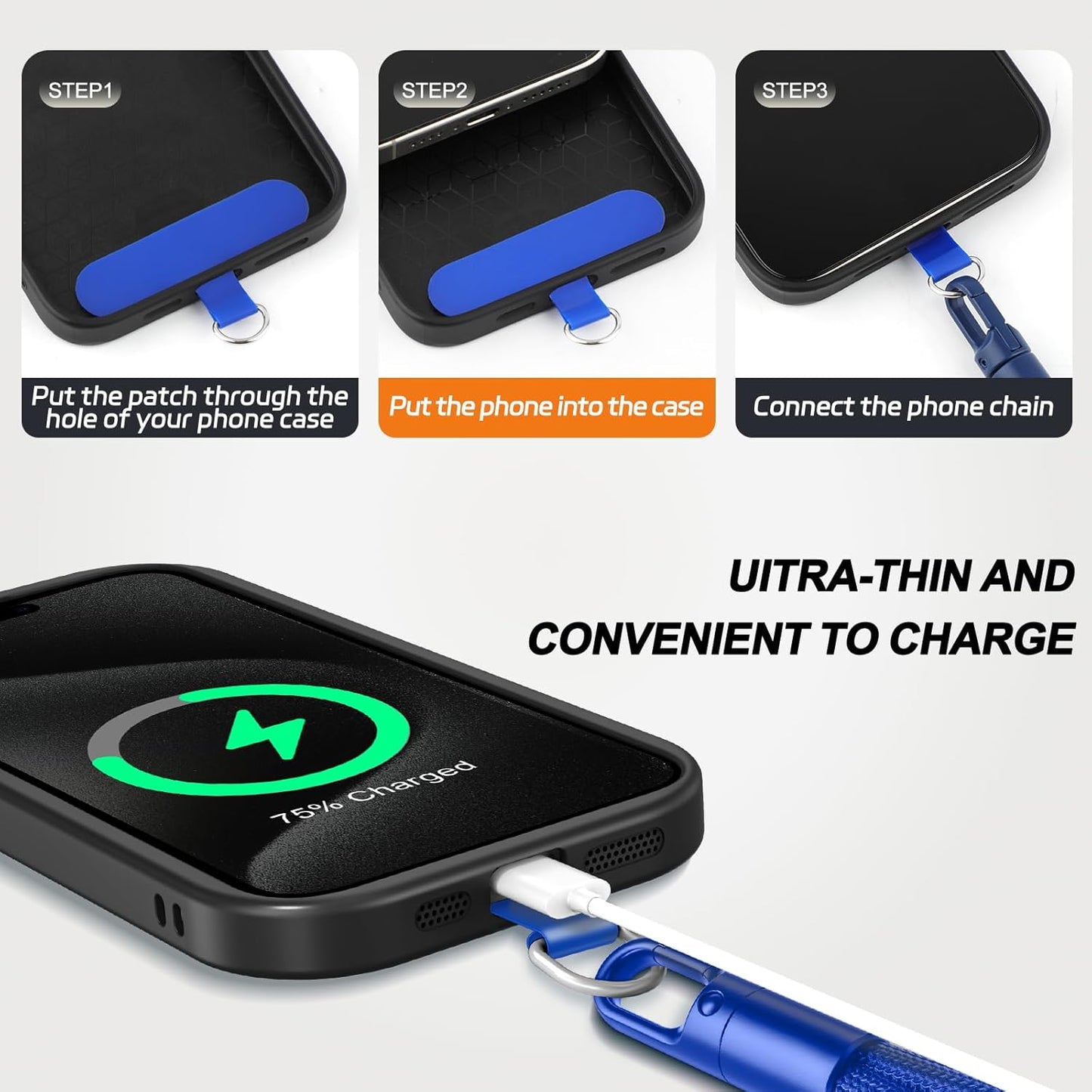 2 Pack Phone Lanyard,2×Phone Neck Strap,4×Tether Tabs,Universal Cell Phone Multifuctional Patch Polyester Lanyards,Cell Phone Lanyards for Women and Men(blue+yellow)