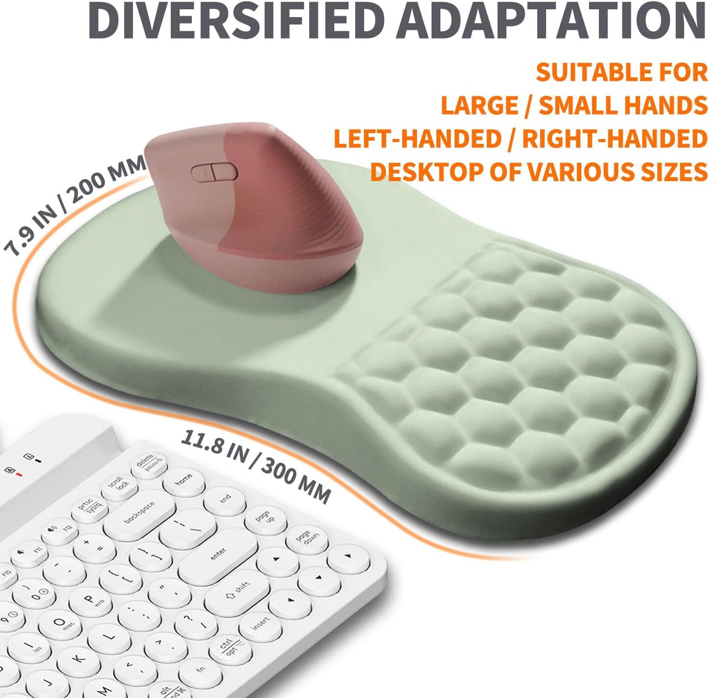 Ergonomic Joint Wrist Support Mouse Pad with Memory Foam Cushion Massage Bump, Carpal Tunnel Pain Relief Mousepad Slope Design for Wrist Rest, 11.8x7.9 in, DarkSeaGreen