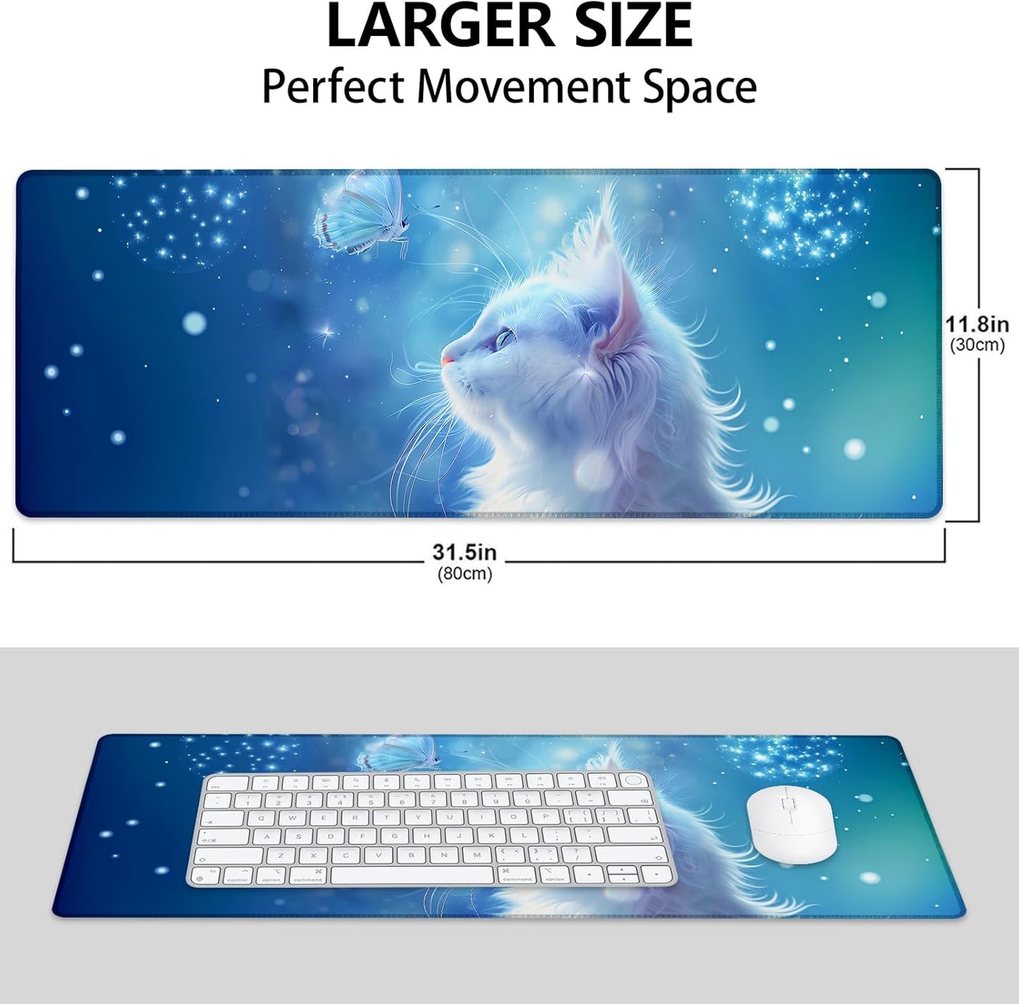 Cat Large Mouse Pad, Gaming Mouse Pad, Keyboard Mat, Non-Slip Rubber Base, Office Accessories, Desk Mat, MousePads for School, Work, Home Decor Gifts 31.5" x 11.8"