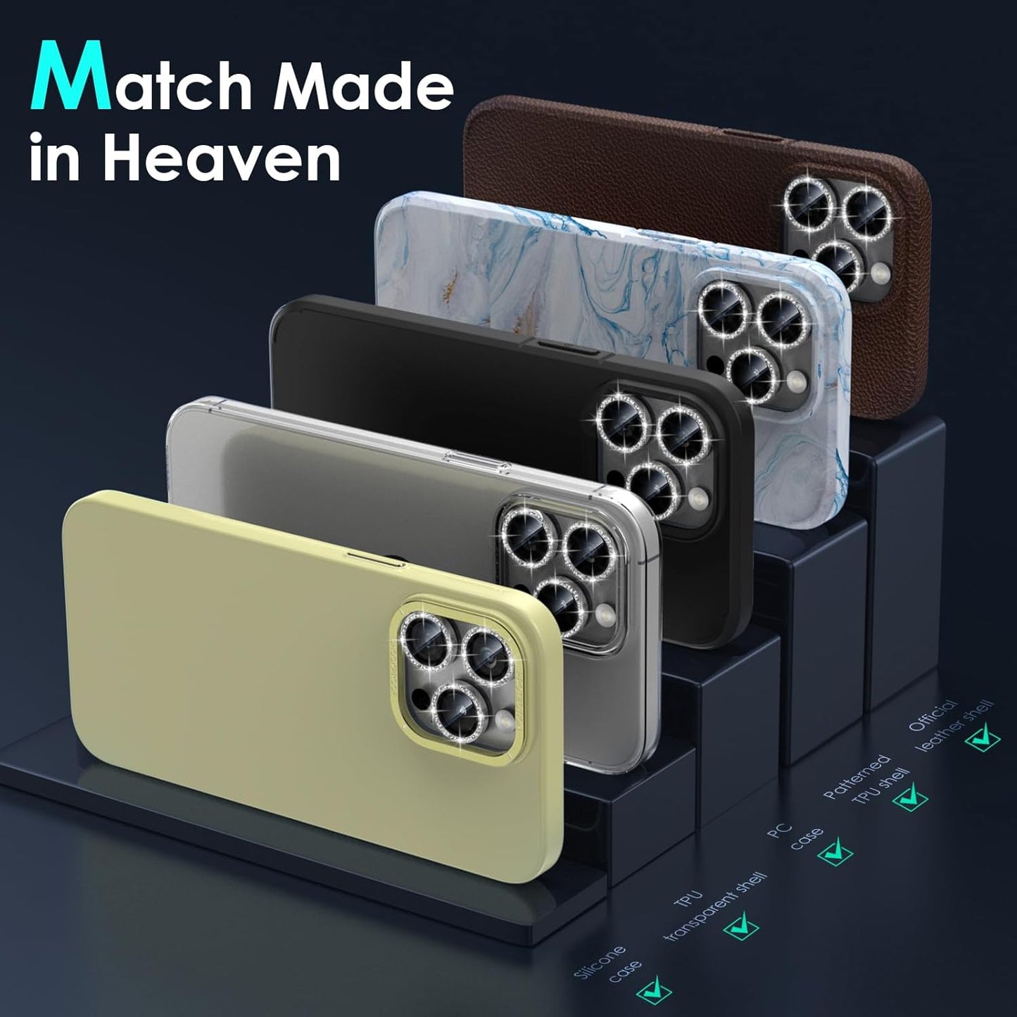 YWXTW Designed for iPhone 15 Pro/iPhone 15 Pro Max Camera Lens Protector Bling, [New Glitter Design] Individual Metal Tempered Glass Camera Cover Accessories Case Friendly (Silver Titanium Glitter)