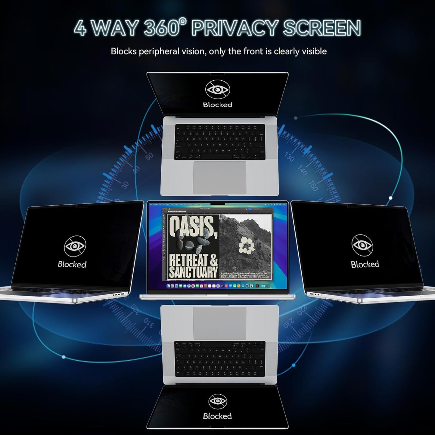360° Privacy Screen for MacBook Pro 14 Inch (2021-2024, M1, M2, M3, M4), 4 Way Privacy Anti Glare Blue Light Filter Shield Film Anti Spy Laptop Protector for Mac 14.2In Computer