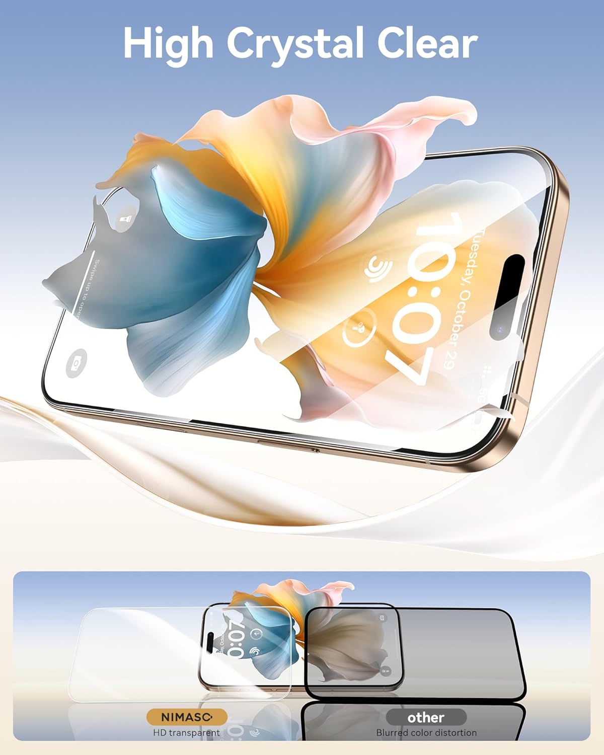 NIMASO for iPhone 16 Pro Screen Protector, 3 Pack Tempered Glass Screen Protector for iPhone 16 Pro, Automatic Dust Removal, Instant Installation,HD Clear, 9H Hardness Shockproof (6.3 inches)