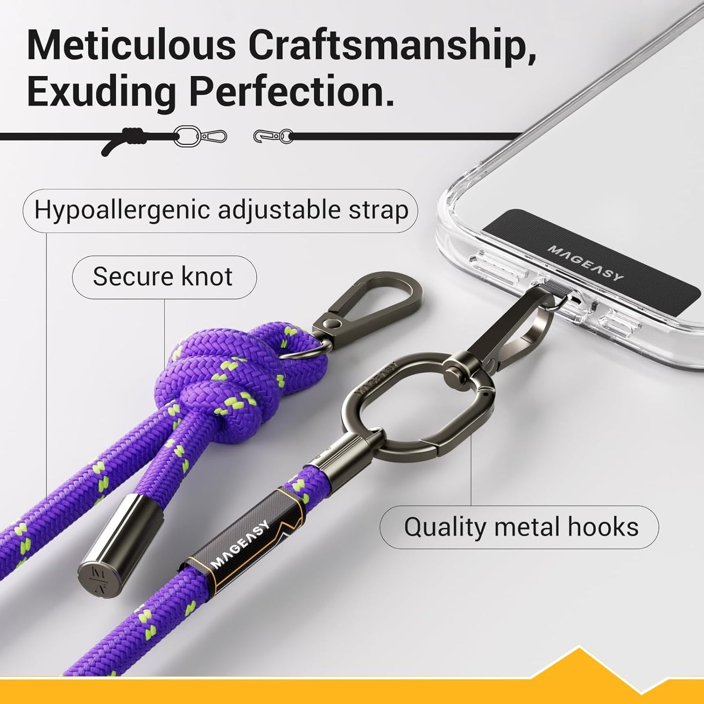 MAGEASY Universal Cell Phone Lanyard - Anti-Theft Thick Rope Crossbody Phone Strap for iPhone 16 Pro Max & Most Smartphones, for Men & Women | 8.3mm Pruple/Green