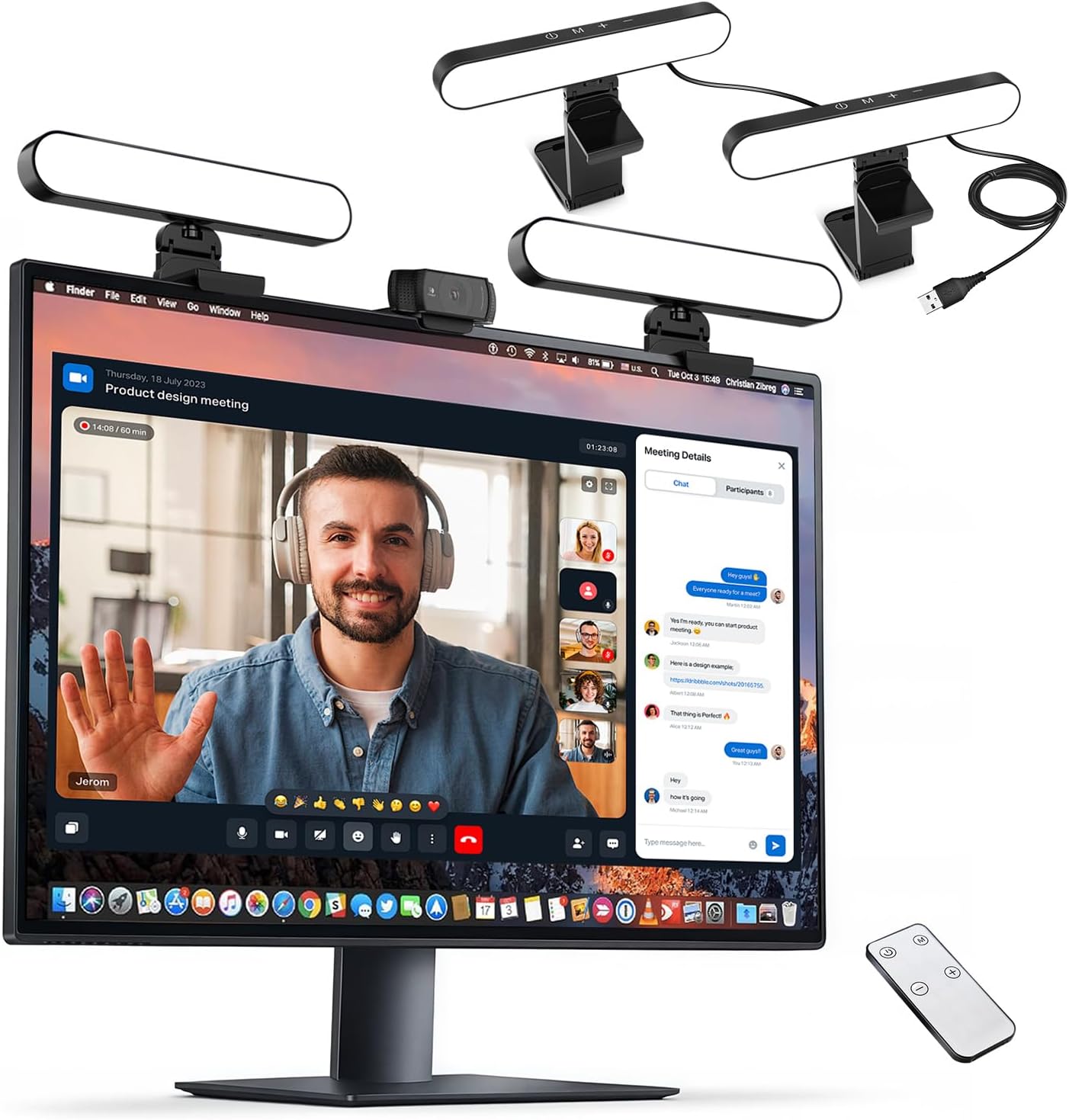 yAyusi Dual-lamp Video Conference Lighting, LED Streaming Light with Remote and Touch Control, Zoom Lighting for Computer,Webcam Laptop Monitor Ring Light for Video Calls/Zoom Meetings/Video Recording