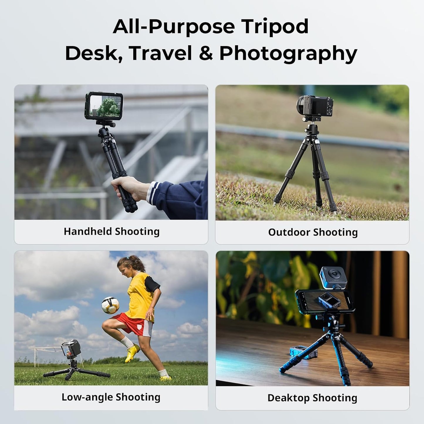 SmallRig Carbon Fiber Mini Desktop Tripod, 15.5'' / 39.5cm Compact Pocket Tabletop Tripod Kit with 360° Ball Head, Built-in QR Plate for Arca, Ball Head Capacity 3kg / 6.6lb for Cameras, DSLRs, Lenses