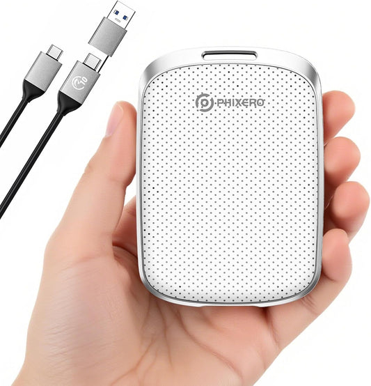 PHIXERO P5PLUS Portable SSD 1TB Up to 550MB/s, USB 3.2 Gen 2 External Solid State Drive，USB C to C&A for Smartphone，Tablet，PC，Labtop (White)