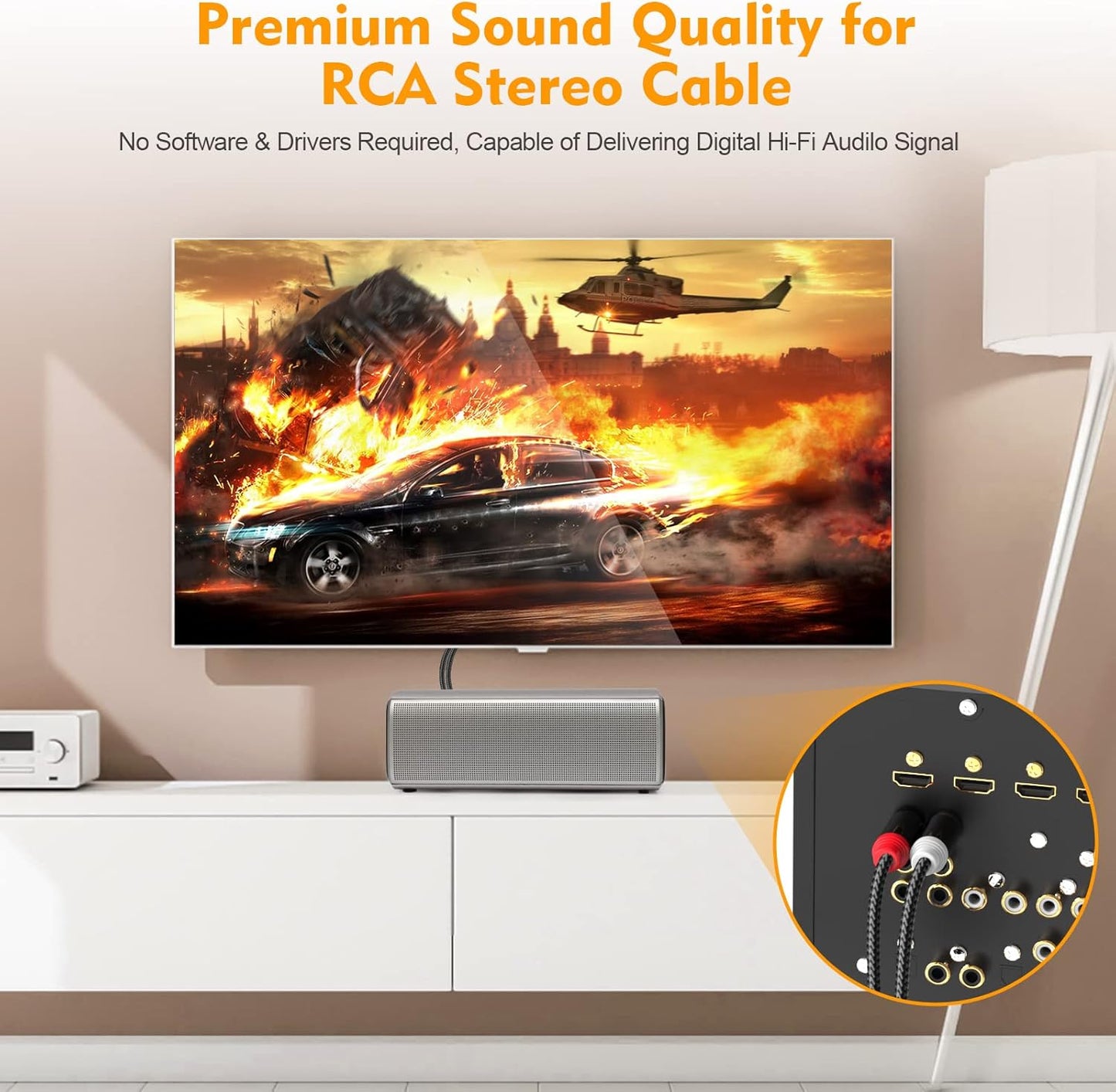 HOSONGIN RCA Cables 25ft 2 Pack[Hi-Fi Sound, Nylon Braided, Shielded], 2-Male to 2-Male RCA Audio Stereo Subwoofer Cable Auxiliary Cord for Home Theater, HDTV, Amplifiers, Hi-Fi Systems, Speakers