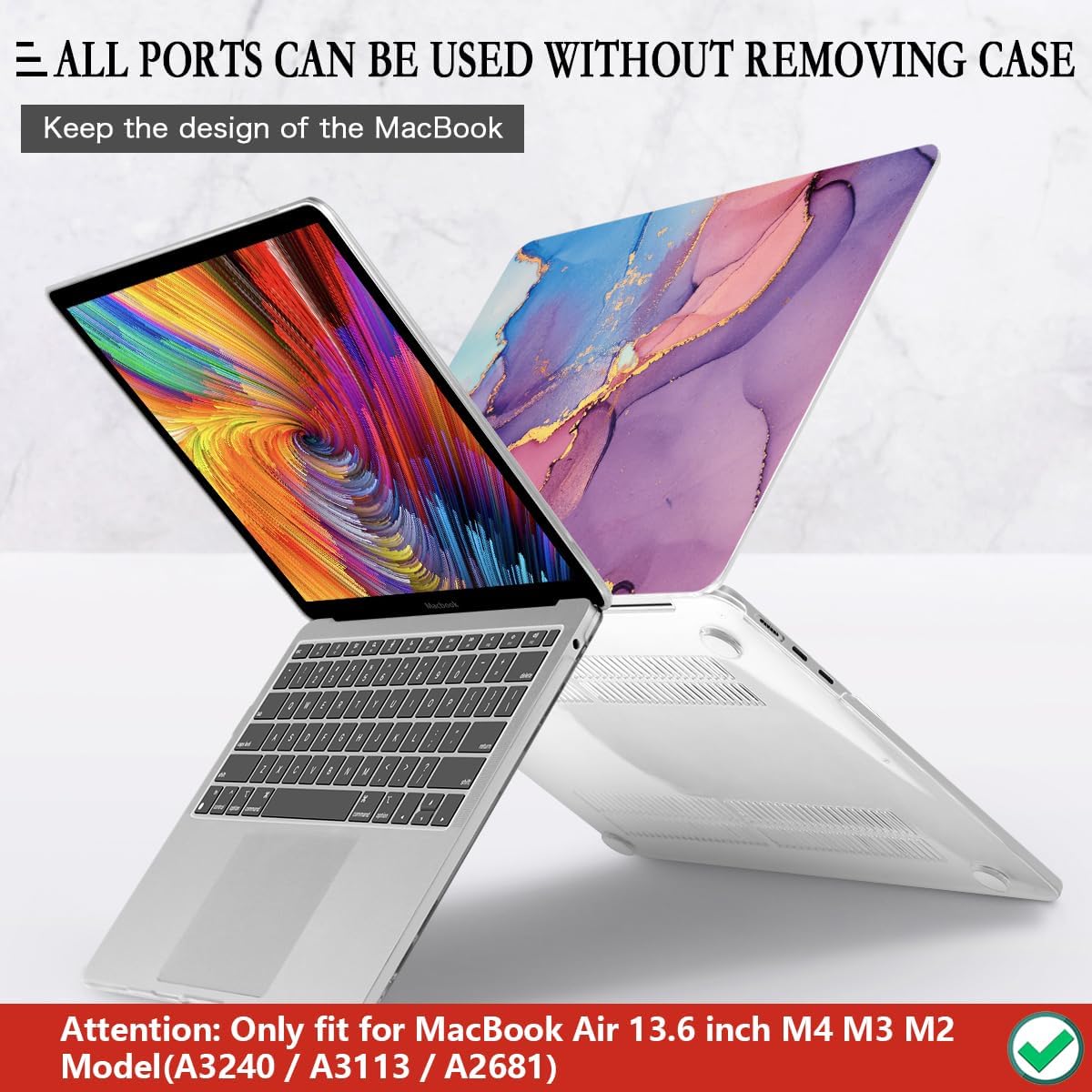CISSOOK Compatible with MacBook Air 13.6 inch Case 2025 2024 2022 Release M4 M3 M2 Chip, Marble Plastic Hard Shell Case Keyboard Cover for MacBook Air 13.6 inch A3240 A3113 A2681, Purple Marble