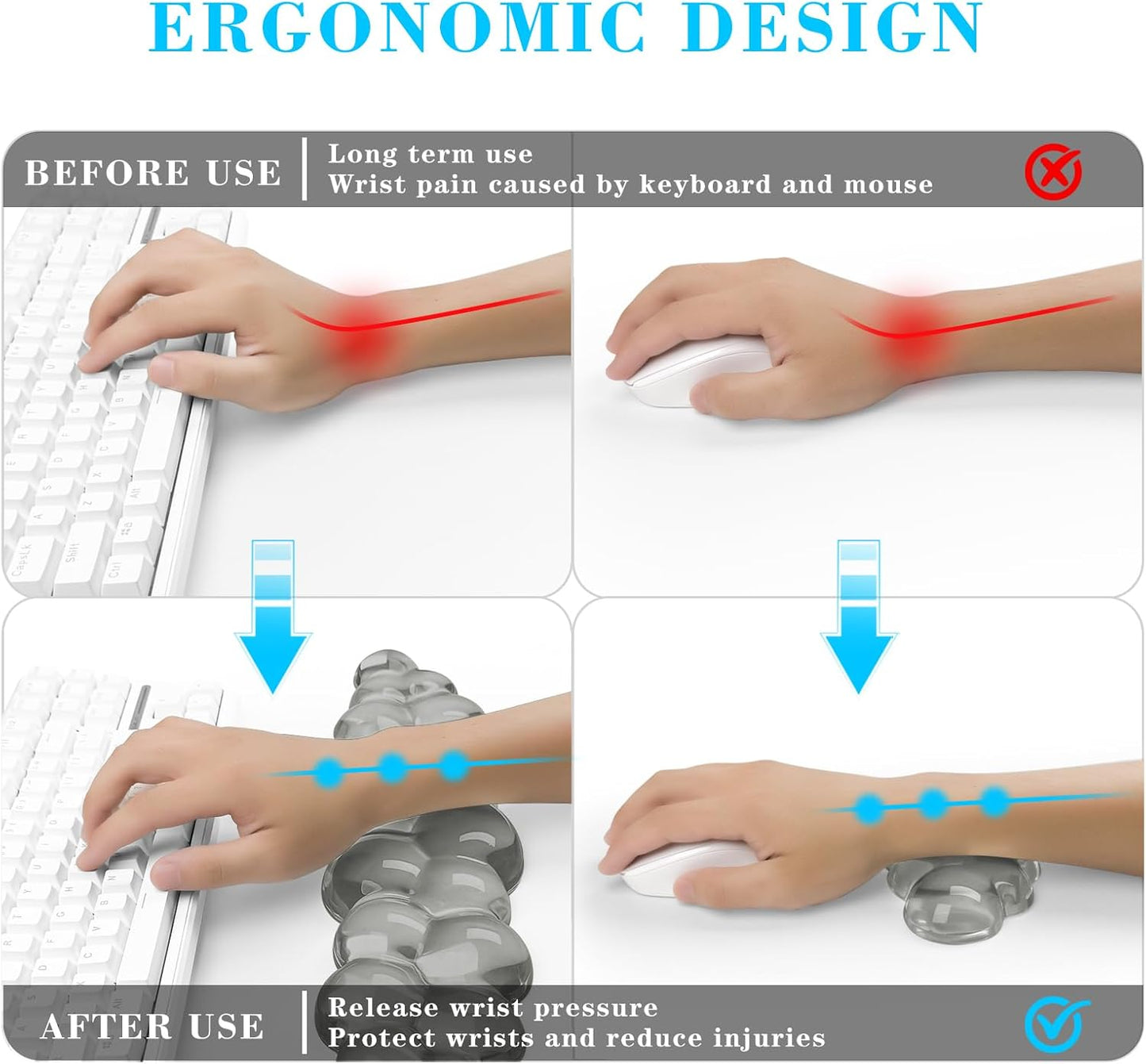 Gel Cloud Keyboard and Mouse Wrist Rest, Cute Wrist Support and Arm Support Keyboard Rest for Keyboard and Mouse Typing Pain Relief，Suitable for Office/Computer/Laptop/Gaming (Gray)