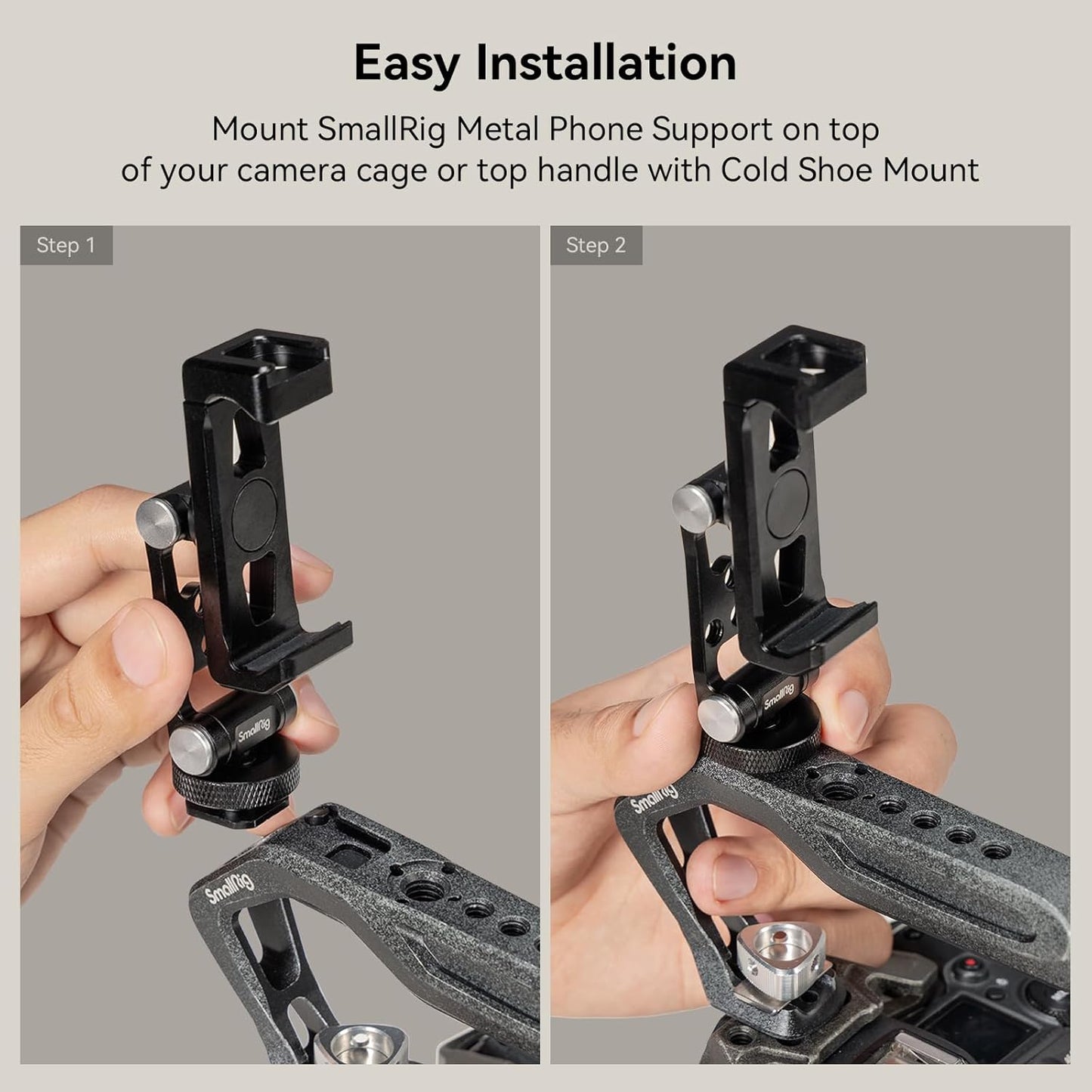 SMALLRIG Universal Metal Phone Support with Cold Shoe Mount, Smartphone Holder Adapter Support Free Adjustment Joints, Phone Tripod Mount for iPhone 16 15 14, for Samsung Galaxy etc. - 4382