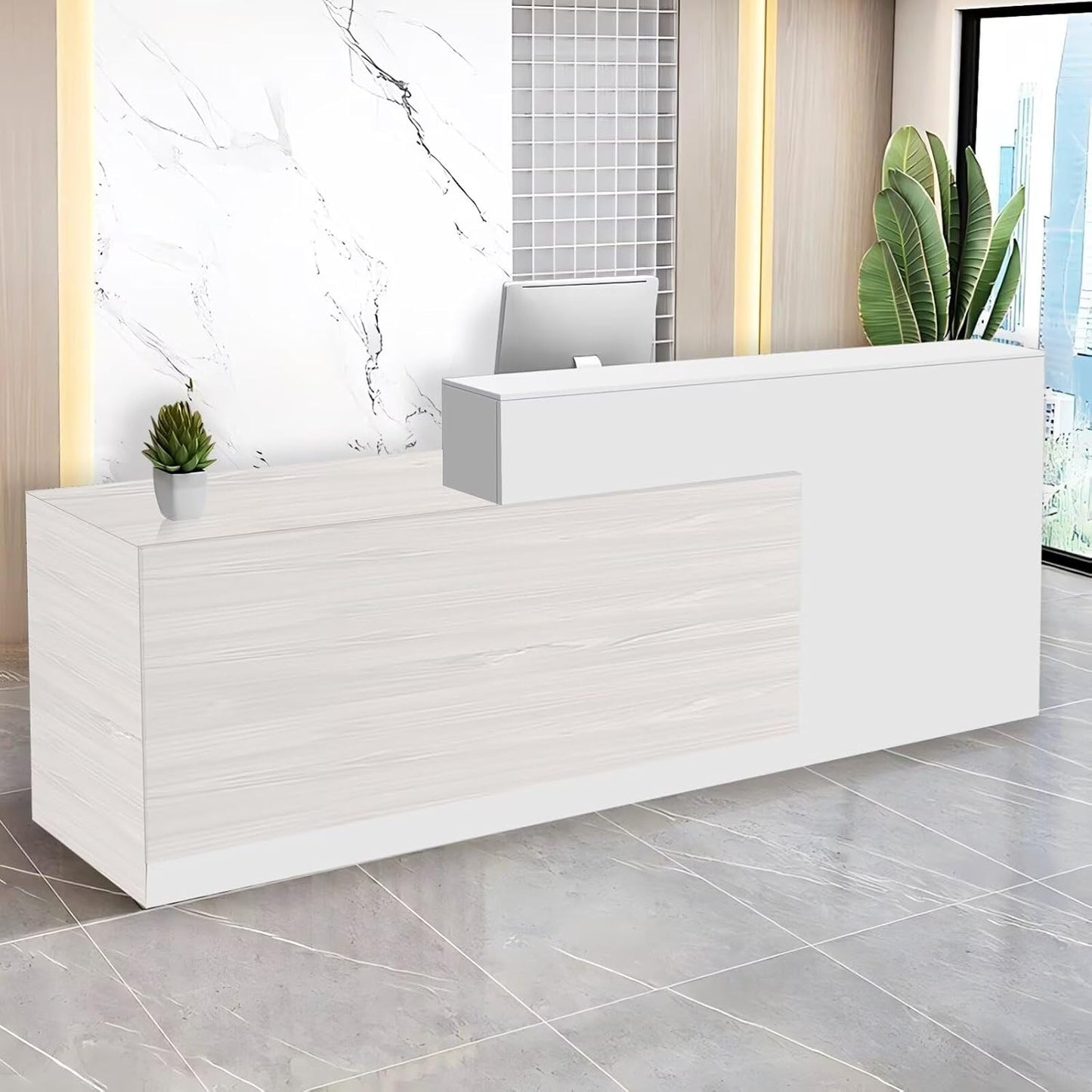 Reception Desk with Counter Modern Checkout Counter with Lockable Drawer Keyboard Tray Receptionist Desk for Office Salon Reception Table R Left 79inch/200cm