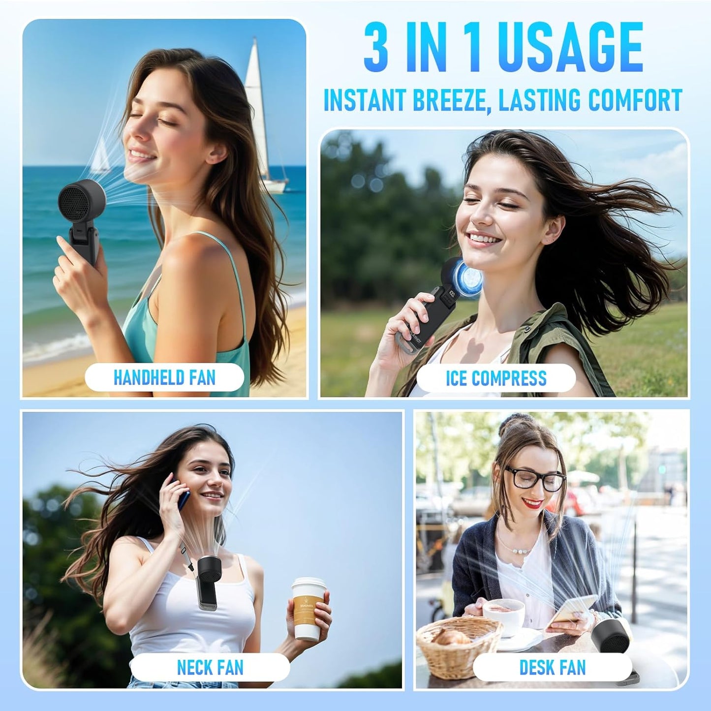 Portable Handheld Turbo Fan with Ice Cooling, Rechargeable Personal Fan, Up tp 12Hrs Cooling, 5 Speed 25550RPM Powerful Portable Fan for Travel, Outdoor, Camping, Hiking (Black)