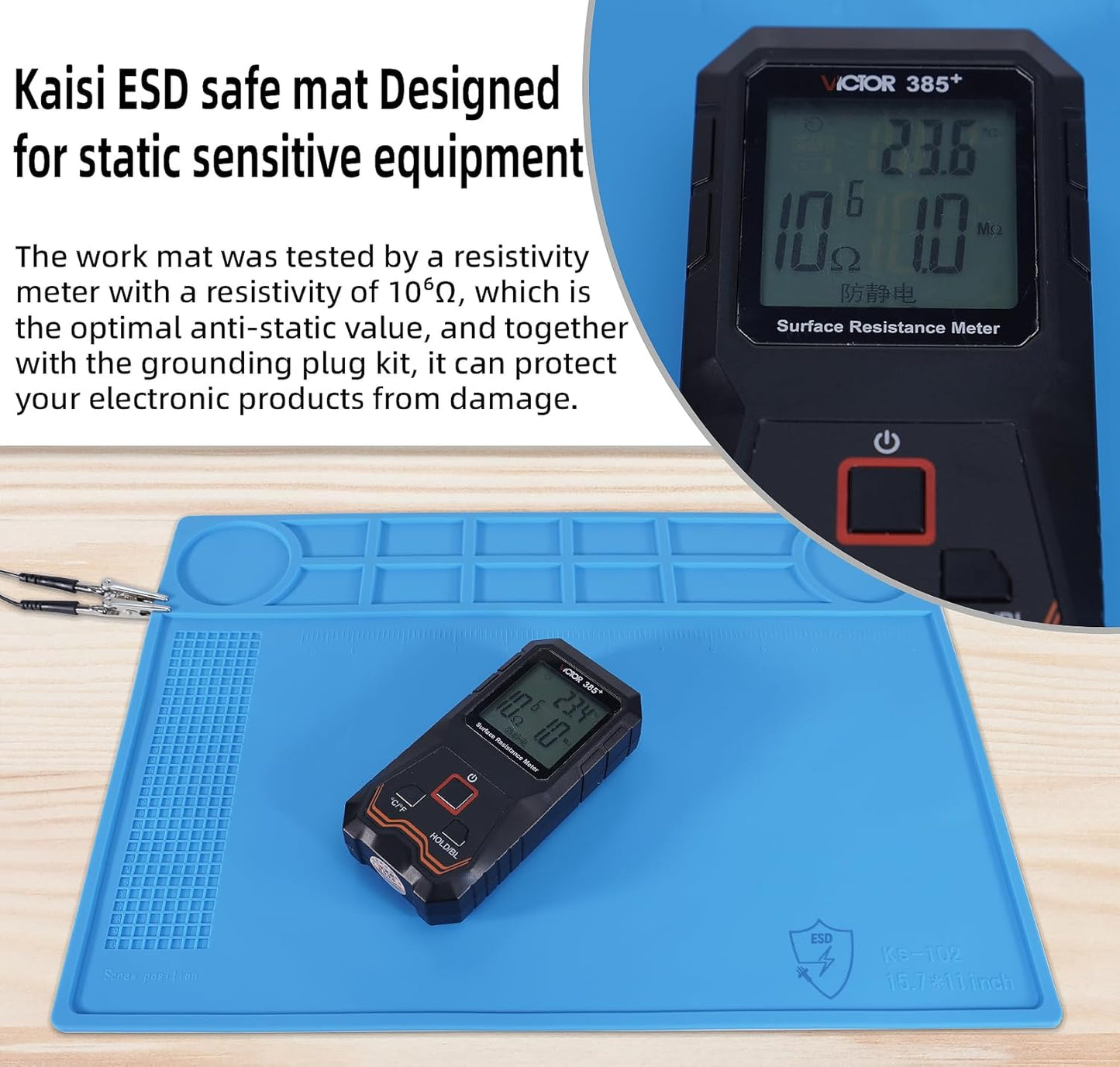 Kaisi Anti-Static Mat with ESD Wrist Strap and Grounding kit, Silicone Soldering Repair Work Mat 932°F Heat Resistant ESD Safe pad for Electronic, Phone, iPhone, iPad, iMac, Laptop, Computer, Watch