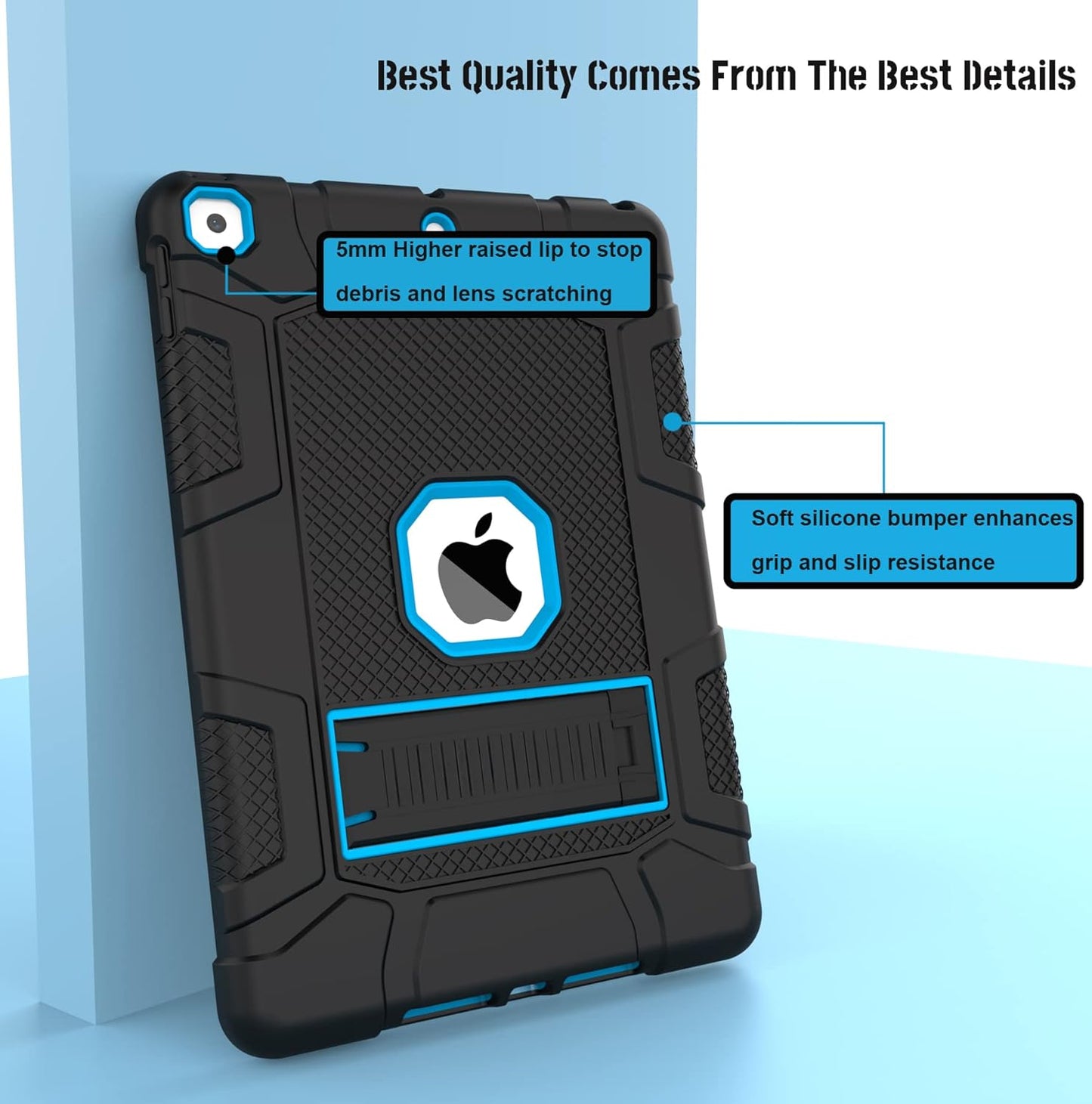 Rantice iPad 9th Generation Case, iPad 8th Generation Case, iPad 7th Generation Case, Hybrid Shockproof Rugged Drop Protection Cover with Kickstand for iPad 10.2'' 2021/2020/2019 Released(Black+Blue)