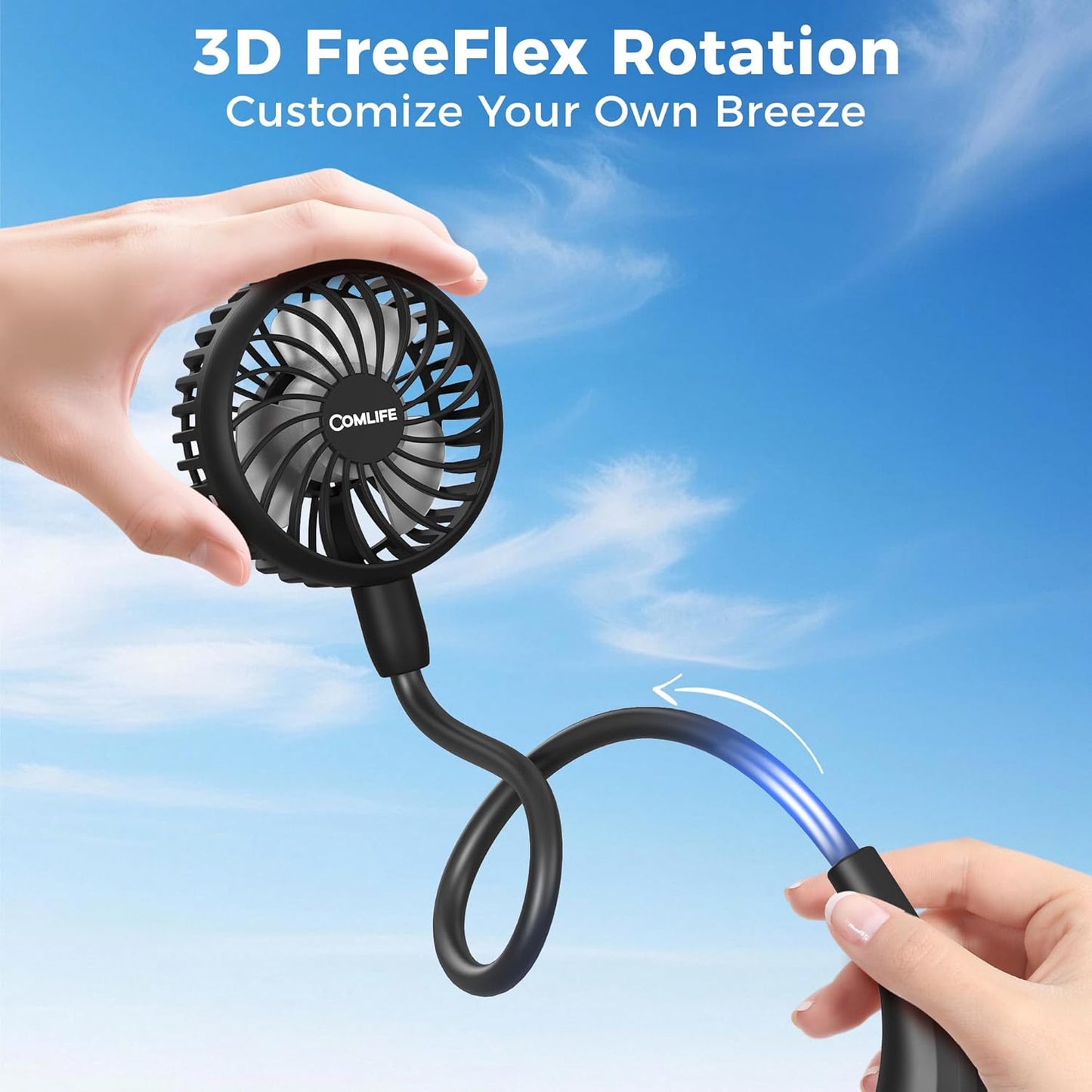 Portable Neck Fan, 2600mAh Battery Operated Ultra Quiet Hands Free USB Fan with Strong Wind, 360° Adjustable High Flexibility Wearable Personal Fan for Home Office Outdoor Travel (Black)