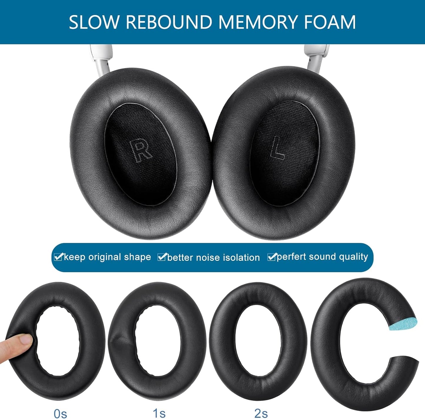 GEVO Earpads Replacement for Bose QuietComfort Ultra (QC Ultra), Ear Pads Cushions Replacement with Protein Leather and Memory Foam,Black