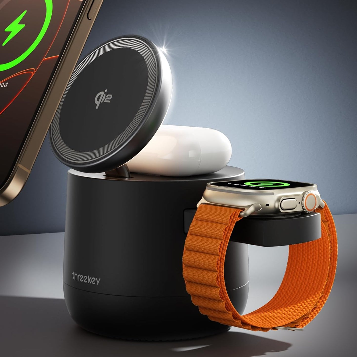 MFI Certified by Apple, 4 in 1 Magsafe Wireless Charging Station, Qi2 15W Magsafe Charger for iPhone 17/16/15/14/13/12 Series, iWatch, Airpods, iPad, 65W Charger Included (Black, 3 in 1)