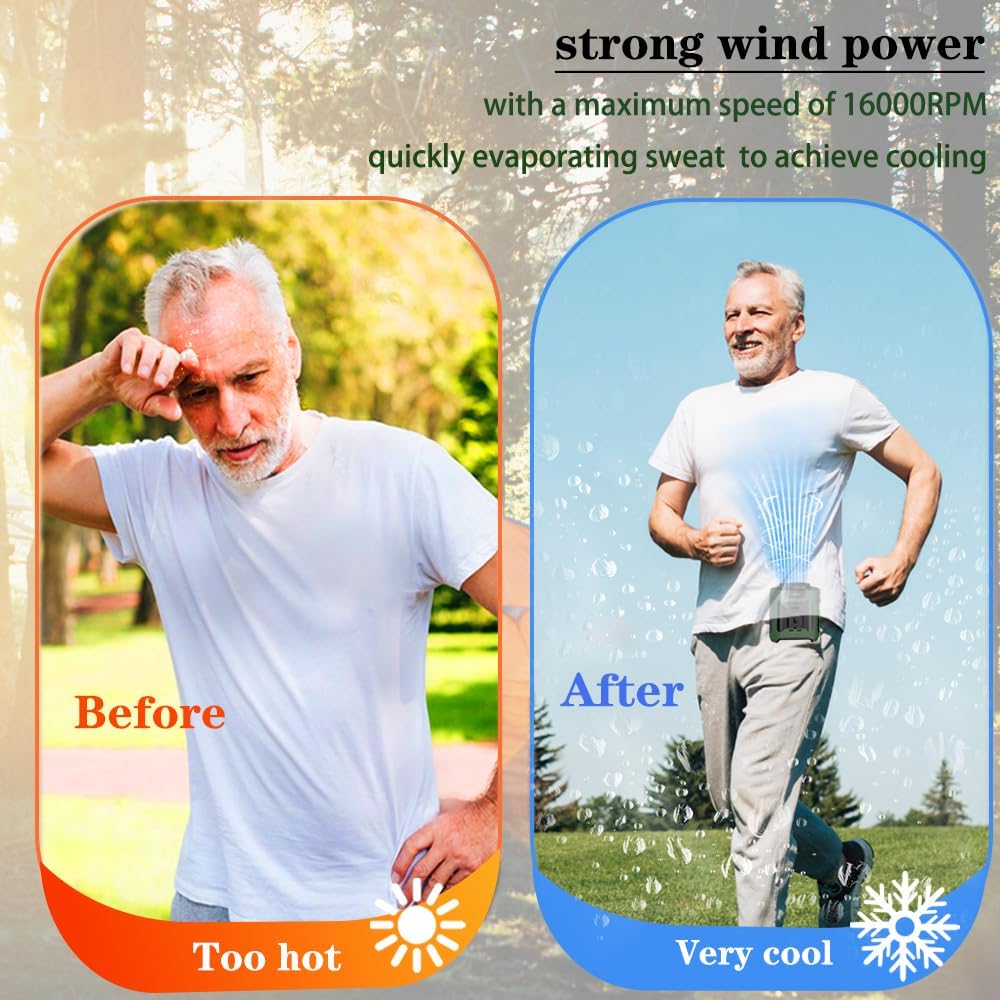 CAZOKASI Personal Fan 10000mAh Waist Portable Rechargeable Wearable Hand Free, 6-40hours Wearable Cooler Fan for Traveling Working Outdoor Office (10000mAh / Green)