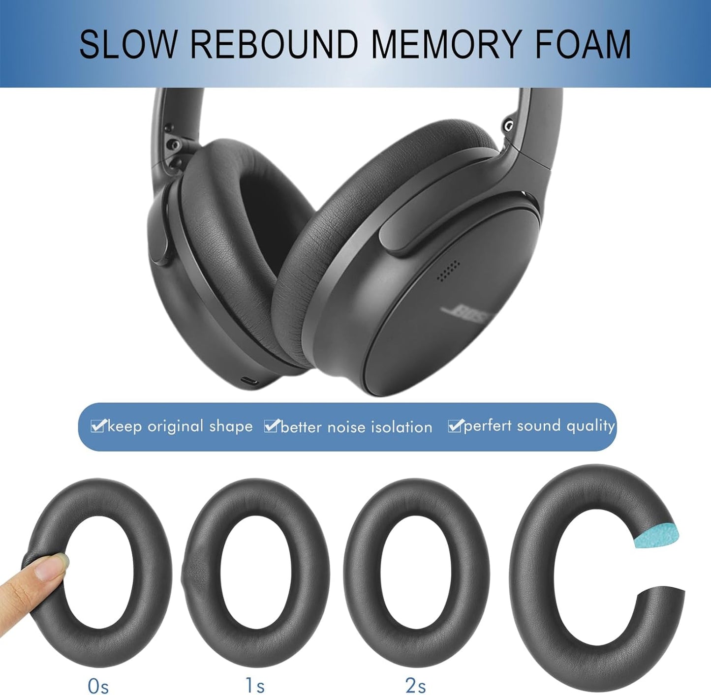 GEVO Replacement Ear Pads for Bose QC45, Ear Cushions for Bose QuietComfort 45 (QC45) & Quiet Comfort SE (QC SE) Headphones, Earpads with Softer Leather Noise Isolation Foam (Gray)