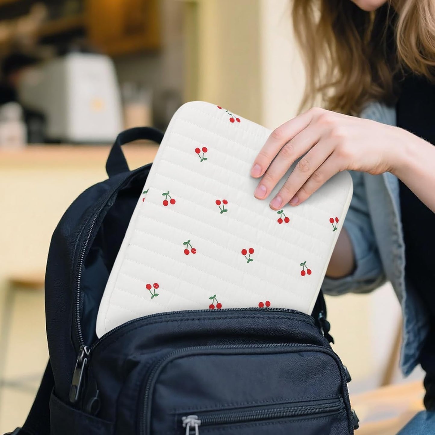 Puffy Laptop Sleeve 13-15.6 Inch Cute Quilted Laptop Protective Case Padded Floral Computer Sleeve for MacBook (B-Cherry, 13 Inch)