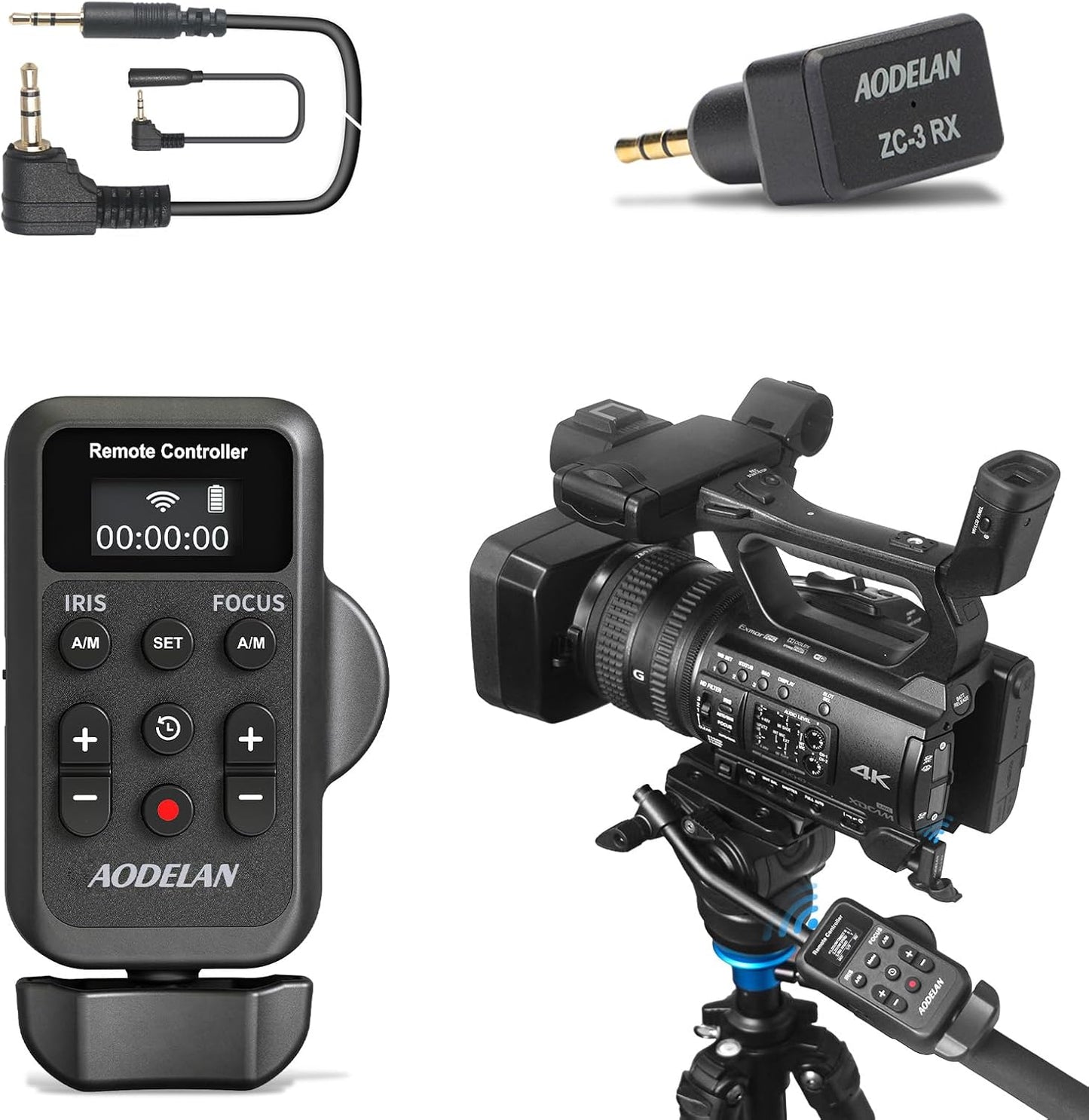 AODELAN Remote Control Camcorder Wireless Zoom Controller with LANC or 2.5mm Remote Jack for Sony and Canon, Zoom Focus IRIS Recording Playback Compatible with Canon XA50 XA55 XF405 G70 G60 /Sony NX8