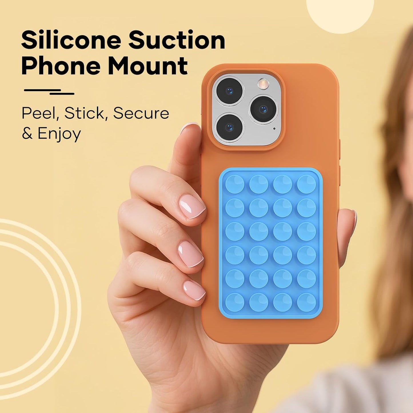 Silicone Phone Sticky Grip, Suction Phone Case Mount for iPhone and Android, Hands-Free Sticky Cell Phone Grip, Mobile Fidget Mirror Holder for Selfies and Videos