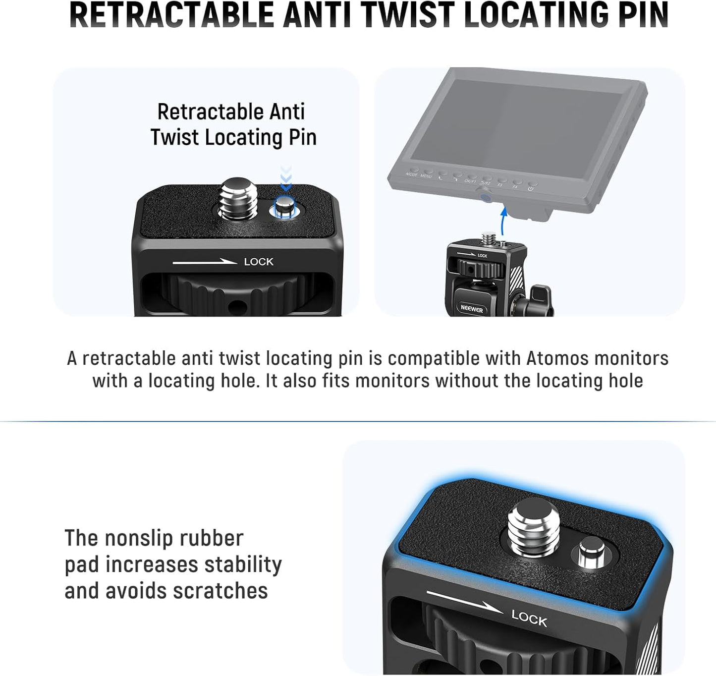 NEEWER Field Monitor Mount Monitor Holder with 1/4" Screw, 360° Swivel, 180° Tilt, Anti Twist Screw Compatible with Atomos Ninja 5" & 7" Camera Monitor Compatible with SmallRig Camera Cage, MA021