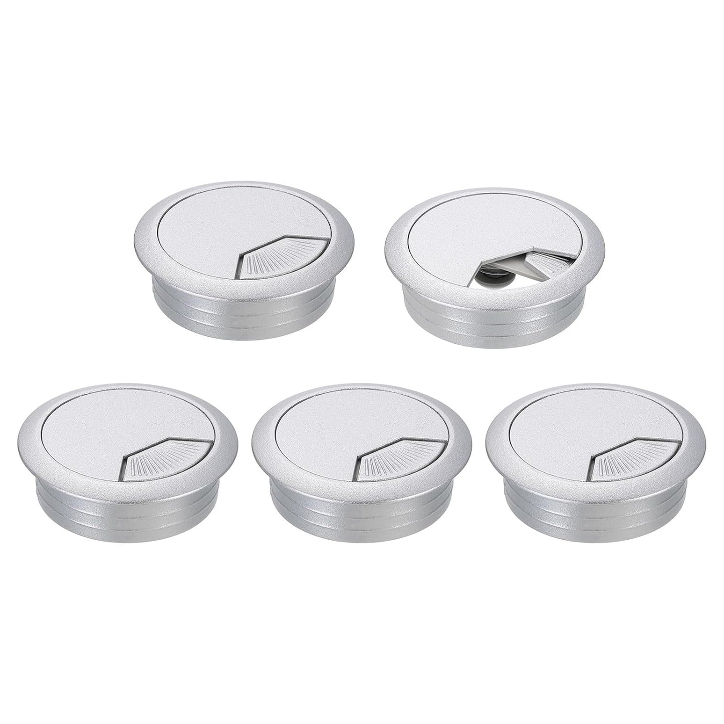 uxcell 5 Pcs 50mm (1.97 Inch) Desk Grommet, Plastic Cable Hole Cover, Wire Cord Cable Organizer for Home Office Computer Desk Cabinet, Silver